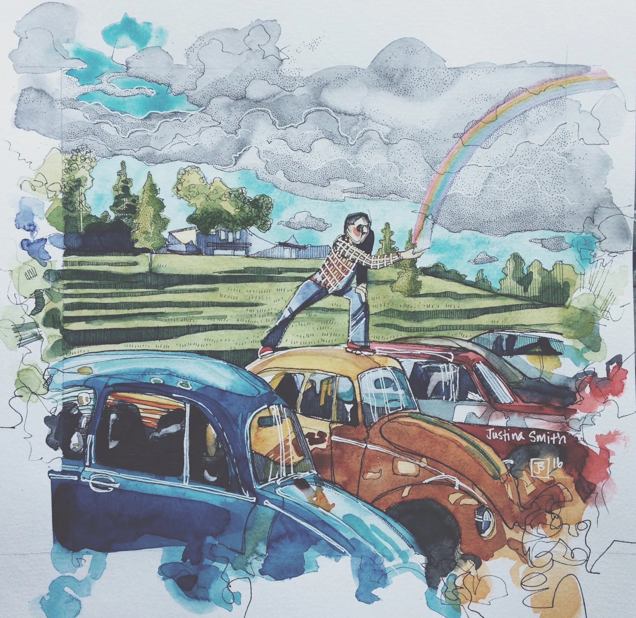catch the rainbow, pen & watercolor on cold pressed paper, 12x12(in), 2016