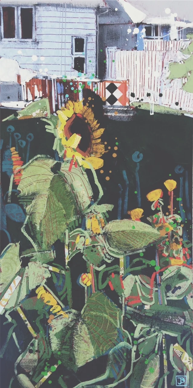 no one looks away when the sun goes down, mixed media on canvas, 12x24(in), $500 + GST, 2017