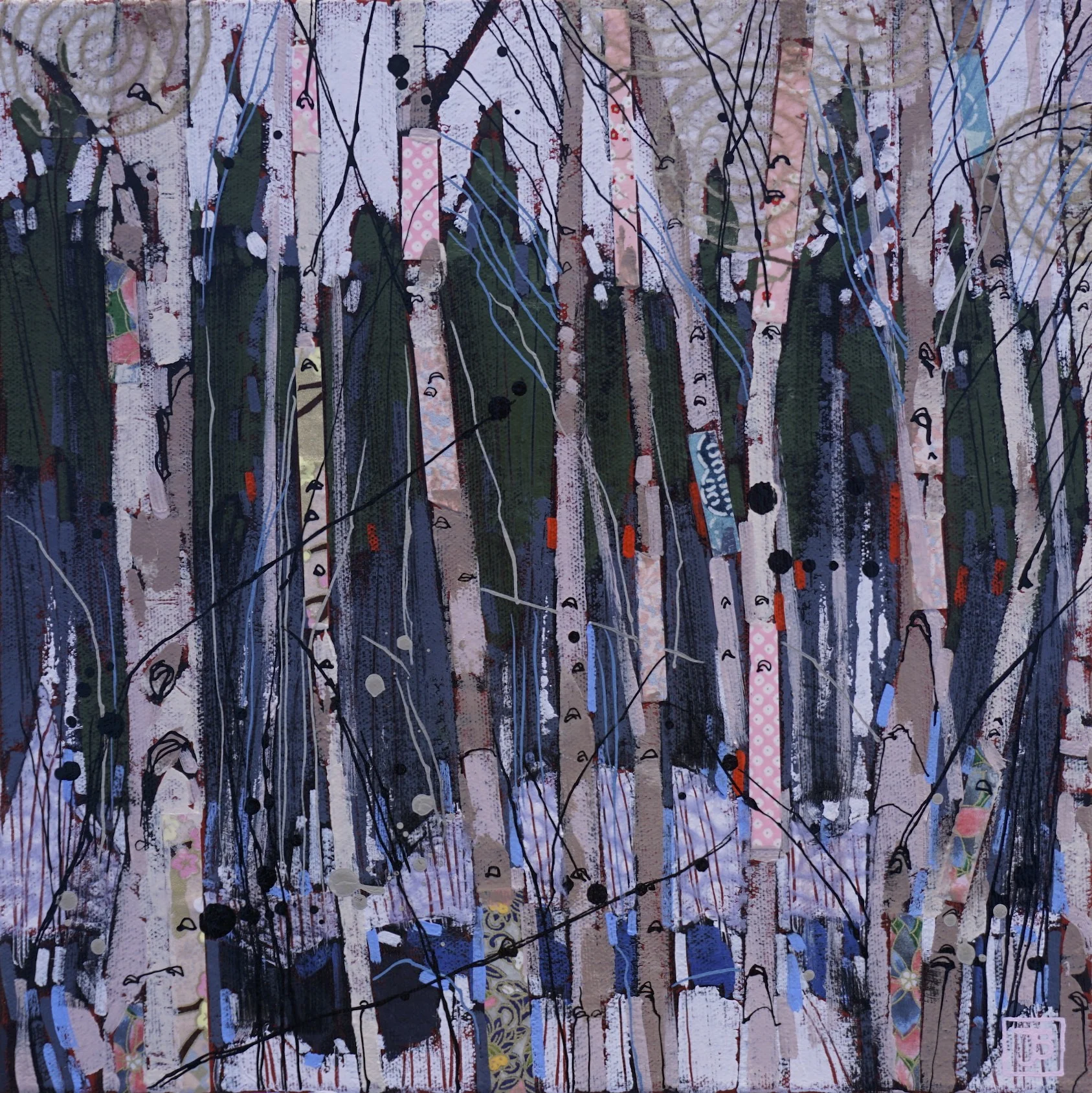 pinkish birch, manitoba, mixed media on canvas, 12x12(in), $250 + GST, 2018