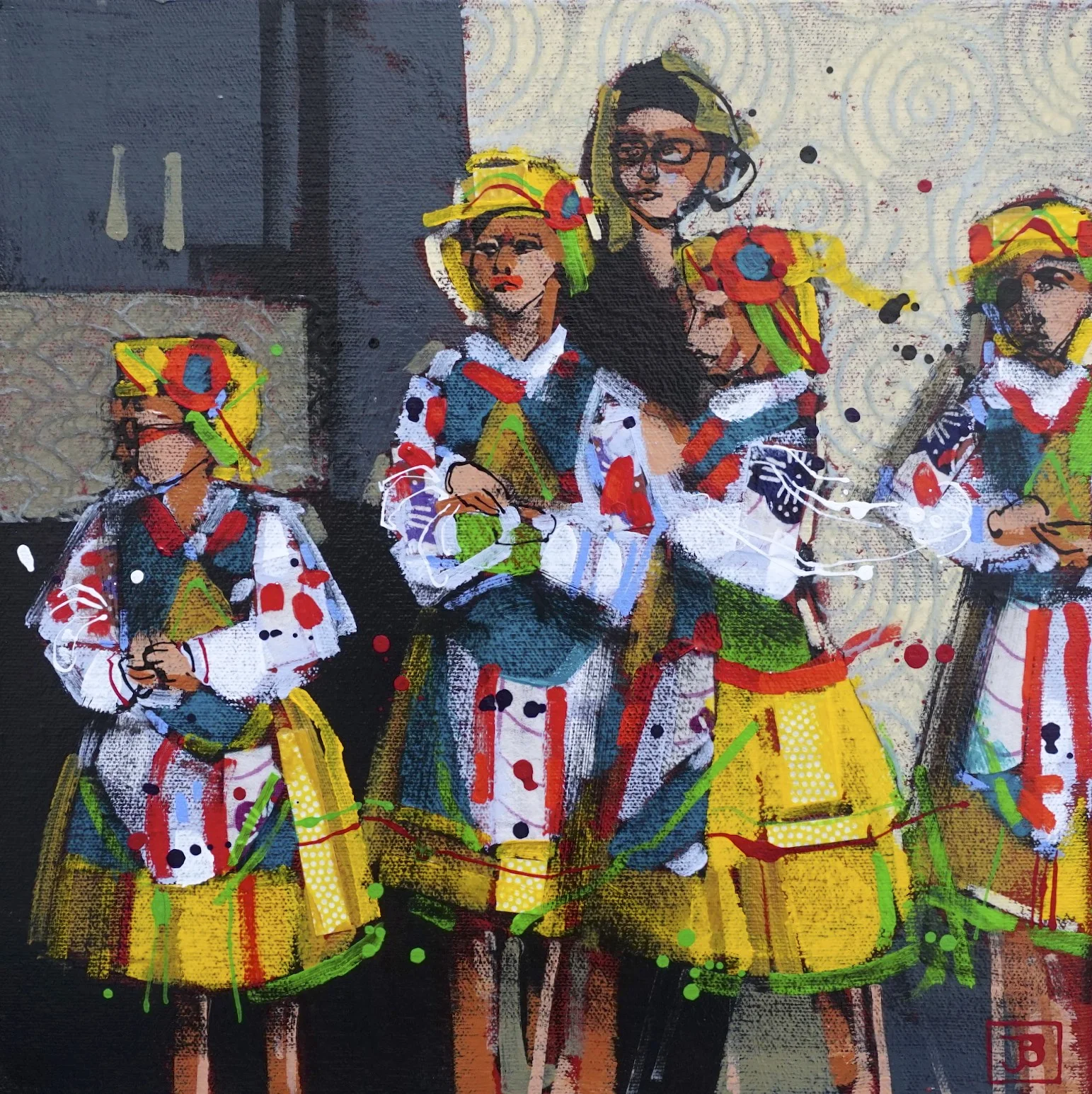 watching the other dancers, mixed media on canvas, 12x12(in), $250 + GST, 2018