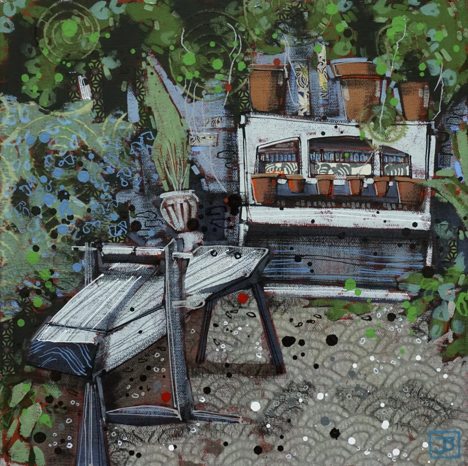 the garden piano, mixed media on canvas, 12x12(in), $250 + GST, 2018
