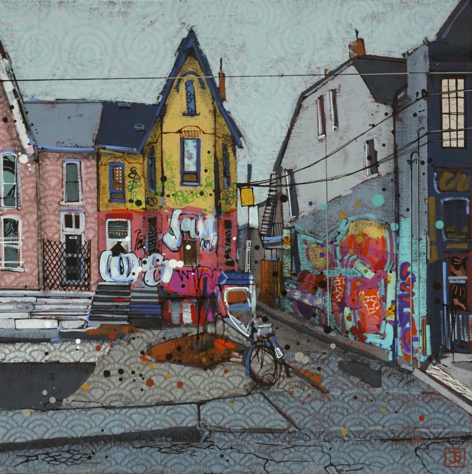 old houses, kensington market, TO, mixed media on canvas, 18x18(in), $570 + GST, 2018