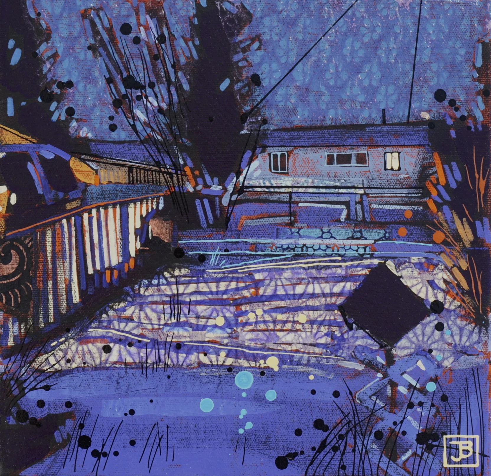 our backyard, january evening, mixed media on canvas, 10x10(in), SOLD , 2018
