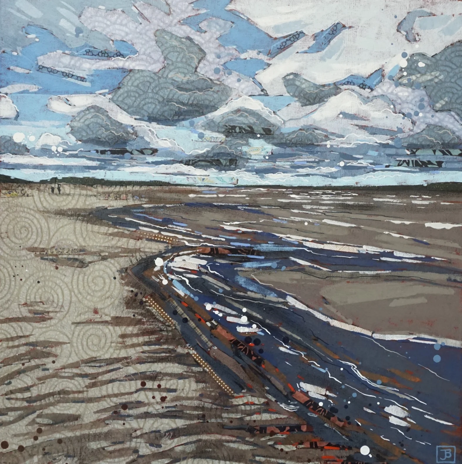 this is not the sea; it’s lake diefenbaker, SK, mixed media on canvas, 20” x 20”, $800 + GST, 2019