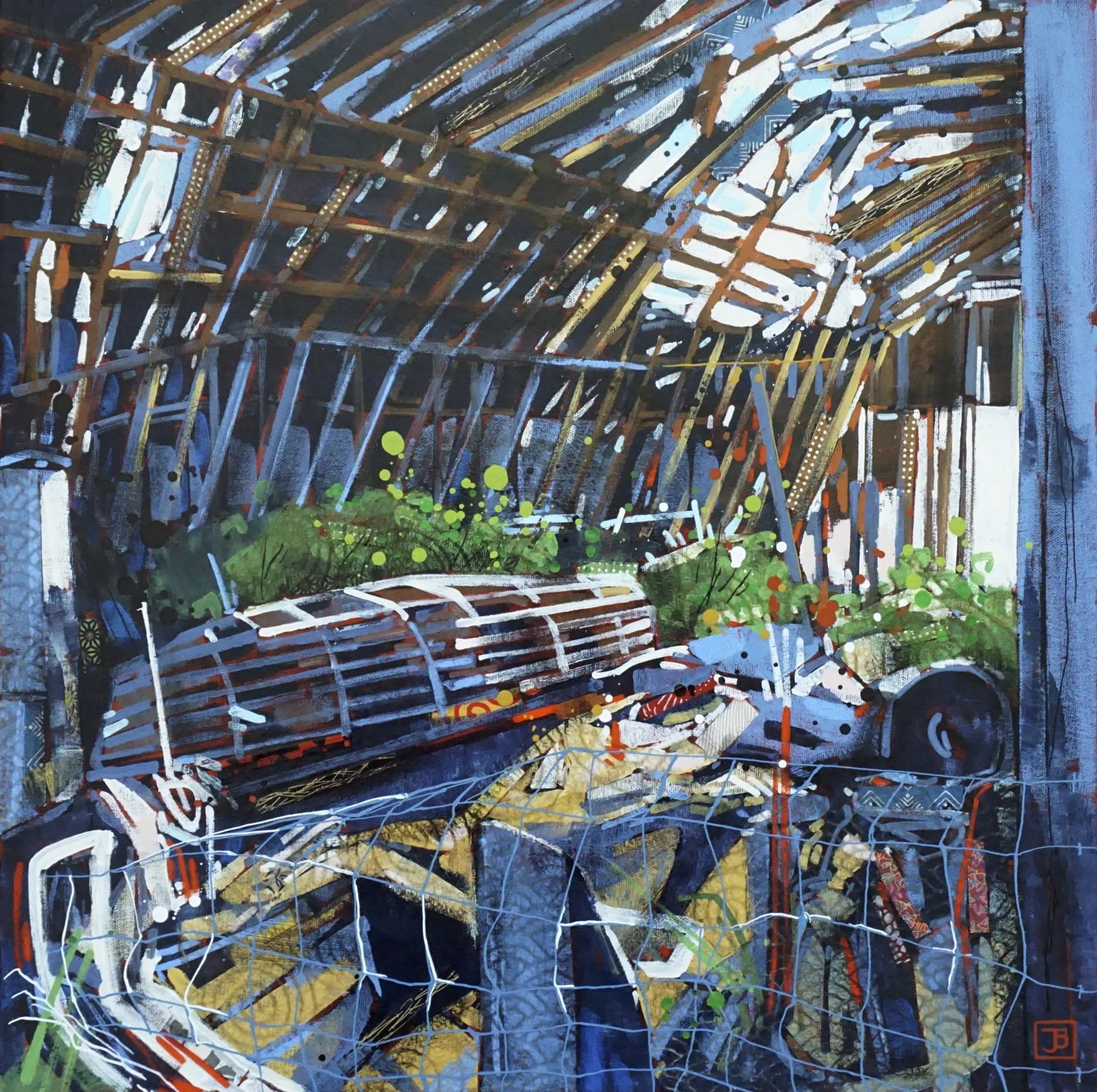 the bare bones II, sointula bc mixed media on canvas 20” x 20” $800 + GST 2019 available at Galerie du Vieux Saint-Jean