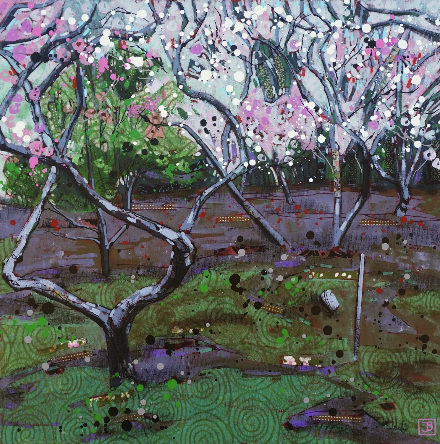 plum blossom, japan, mixed media on canvas, 20x20(in), $800 + GST, 2019
