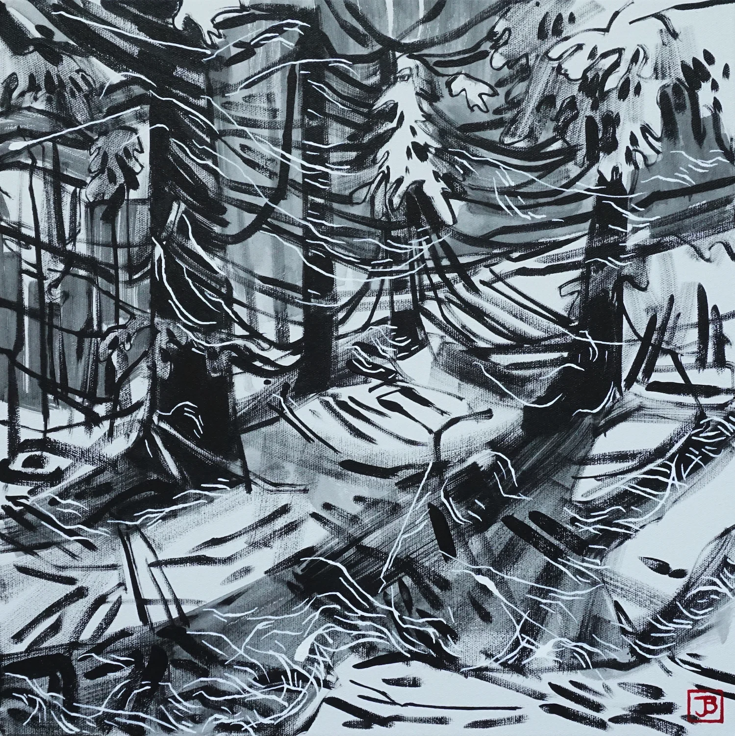 sweeping cedars, vandusen botanical garden, vancouver bc, acrylic on canvas, 16x16(in), $510 + GST, 2019