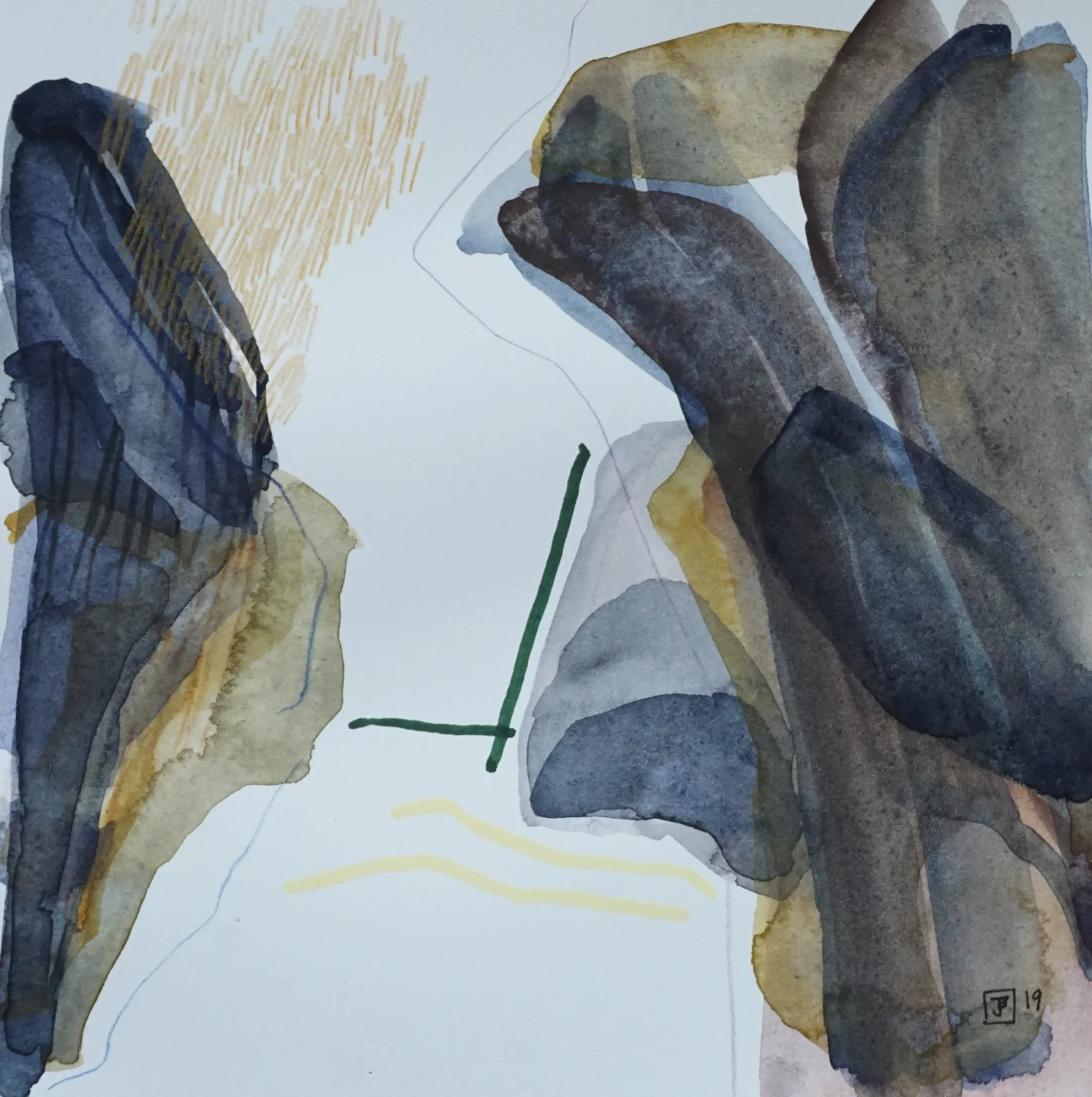 canyon II, johnston canyon, banff national park, mixed media on paper, 8x8(in), $80 + GST, 2019