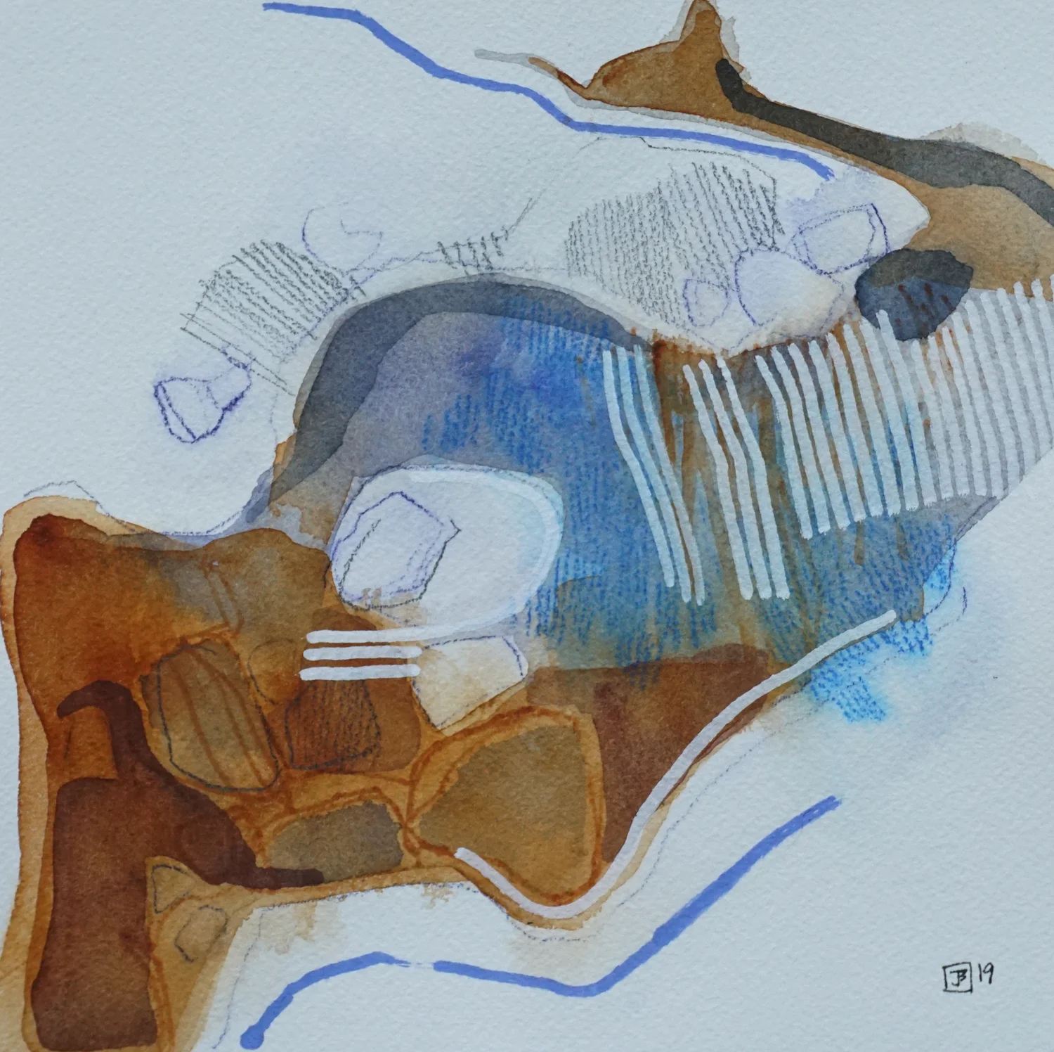 creek drawing II, mixed media on paper, 8x8(in), $80 + GST, 2019