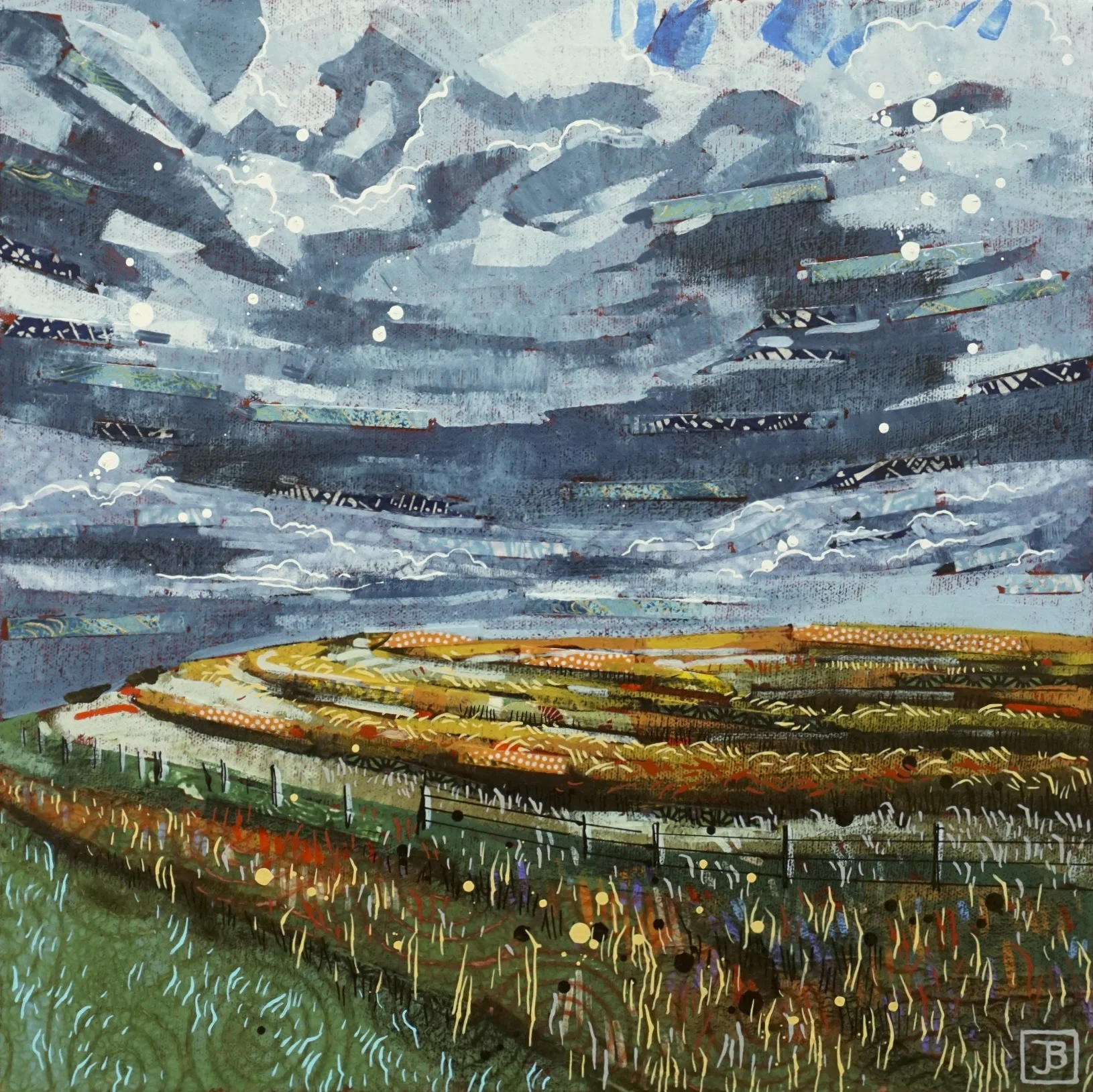 stratocumulus, mixed media on canvas, 14” x 14”, SOLD , 2019