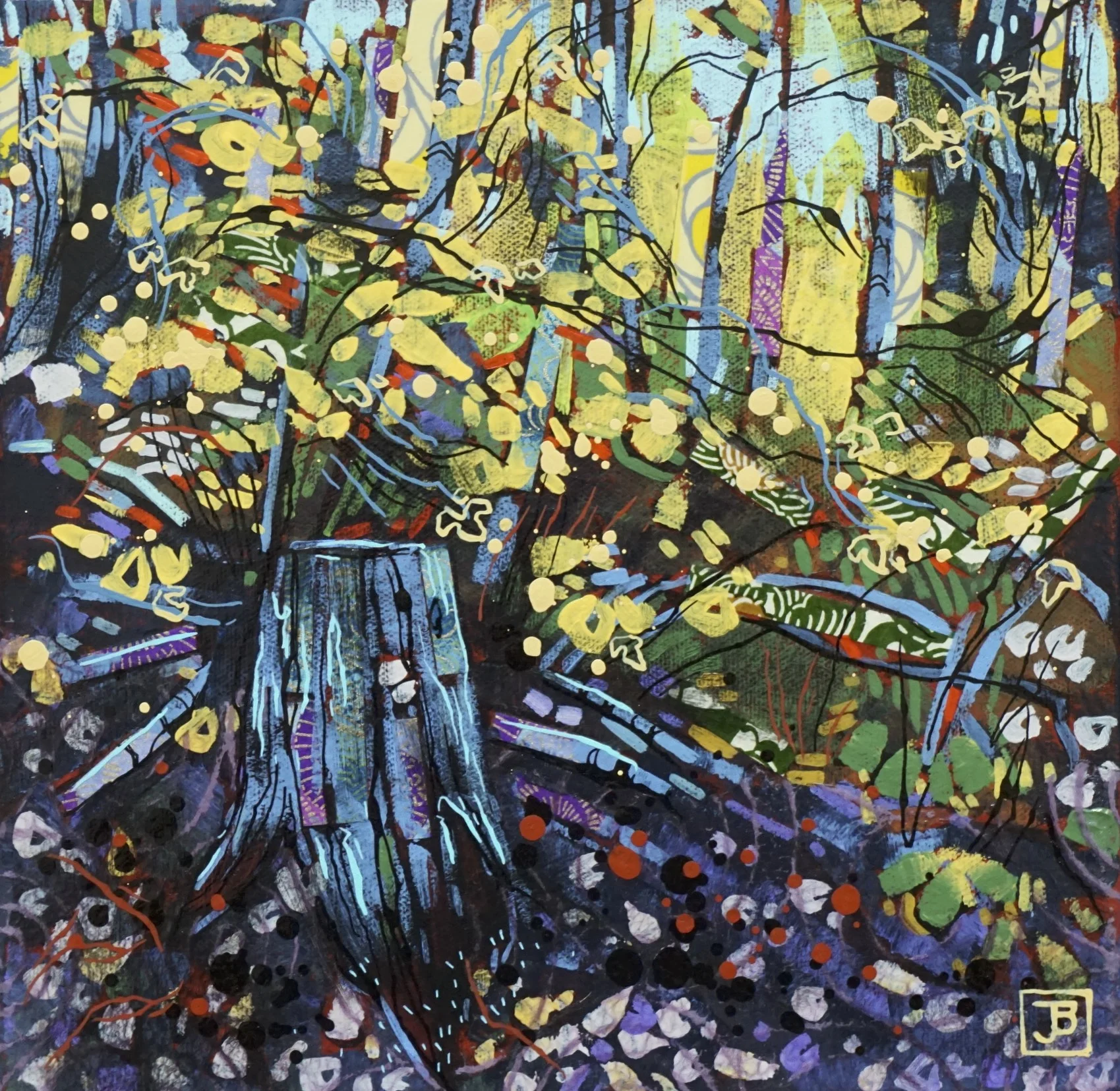 old stump & golden foliage mixed media on canvas 10” x 10” $200 + GST 2019 this painting is available at the Stone’s Throw Cafe