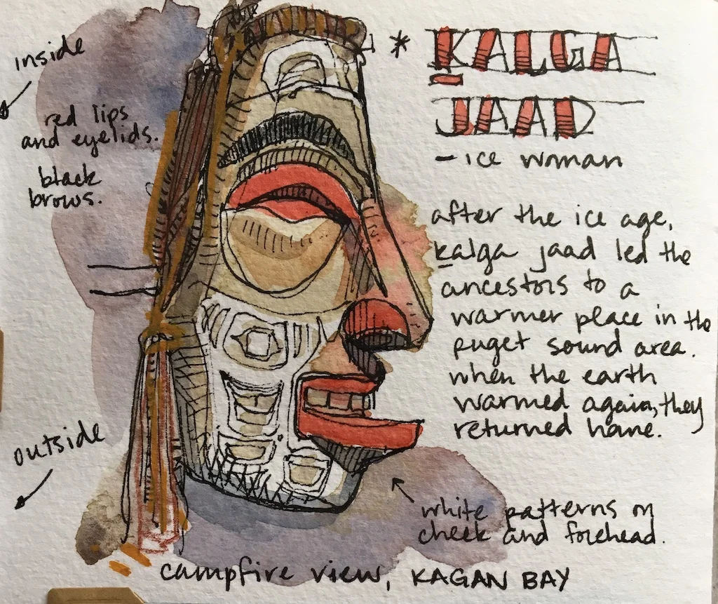 detail of carved mask sketch