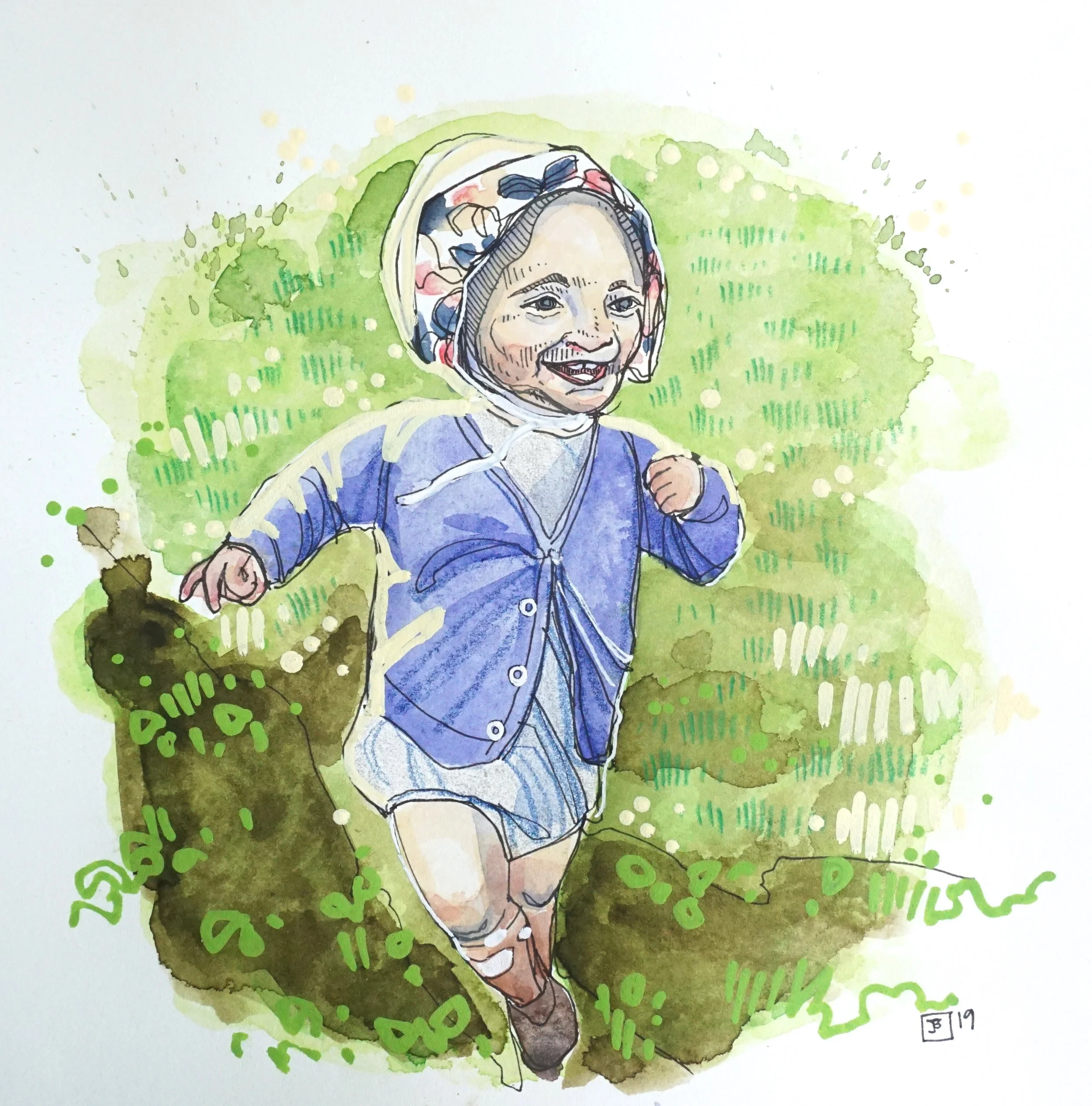 the day morley picked her outfit and ran with it, mixed media on hot pressed paper, 8” x 8”, 2019
