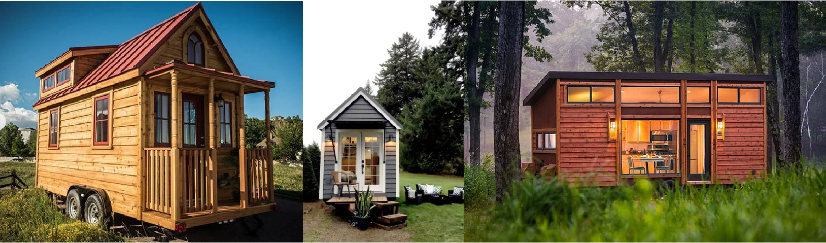 From Left to Right: Tumbleweed House "Elmy", Tiny Heirloom "Victorian in Indianapolis", and Escape Traveler "Traveler" House. 