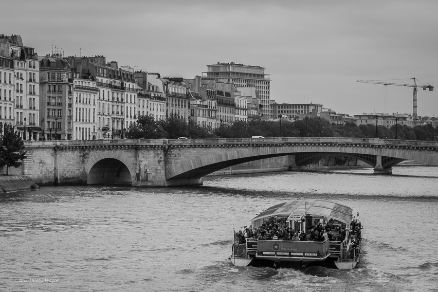 Sightseers cruise the Seine.