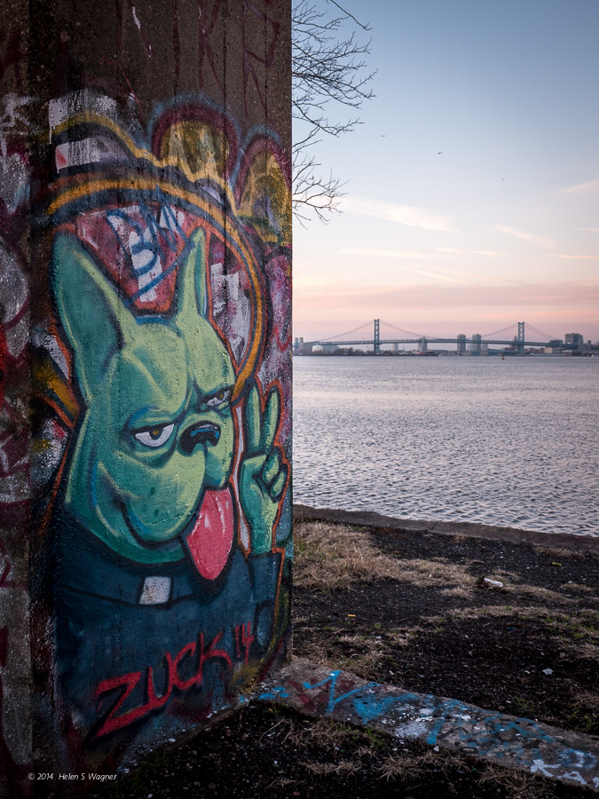 A fabulous painting in the Graffiti Underground looks over the Ben Franklin Bridge that links Philadelphia to Camden, New Jersey.