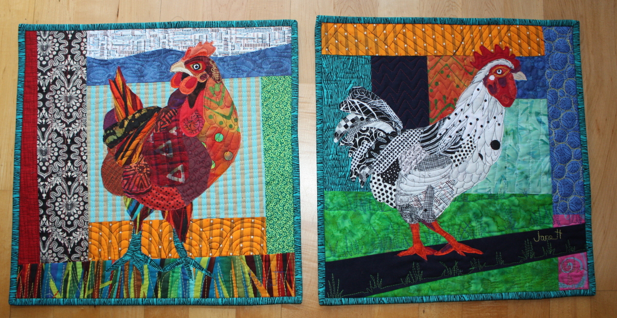 Chicken and Rooster. Size 16 x 16"