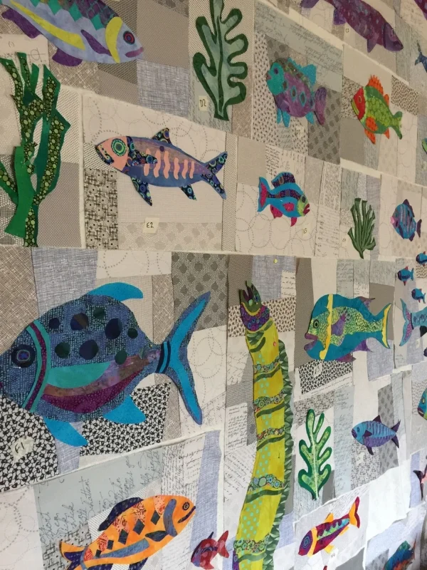 Fish and improvised blocks on my design wall.