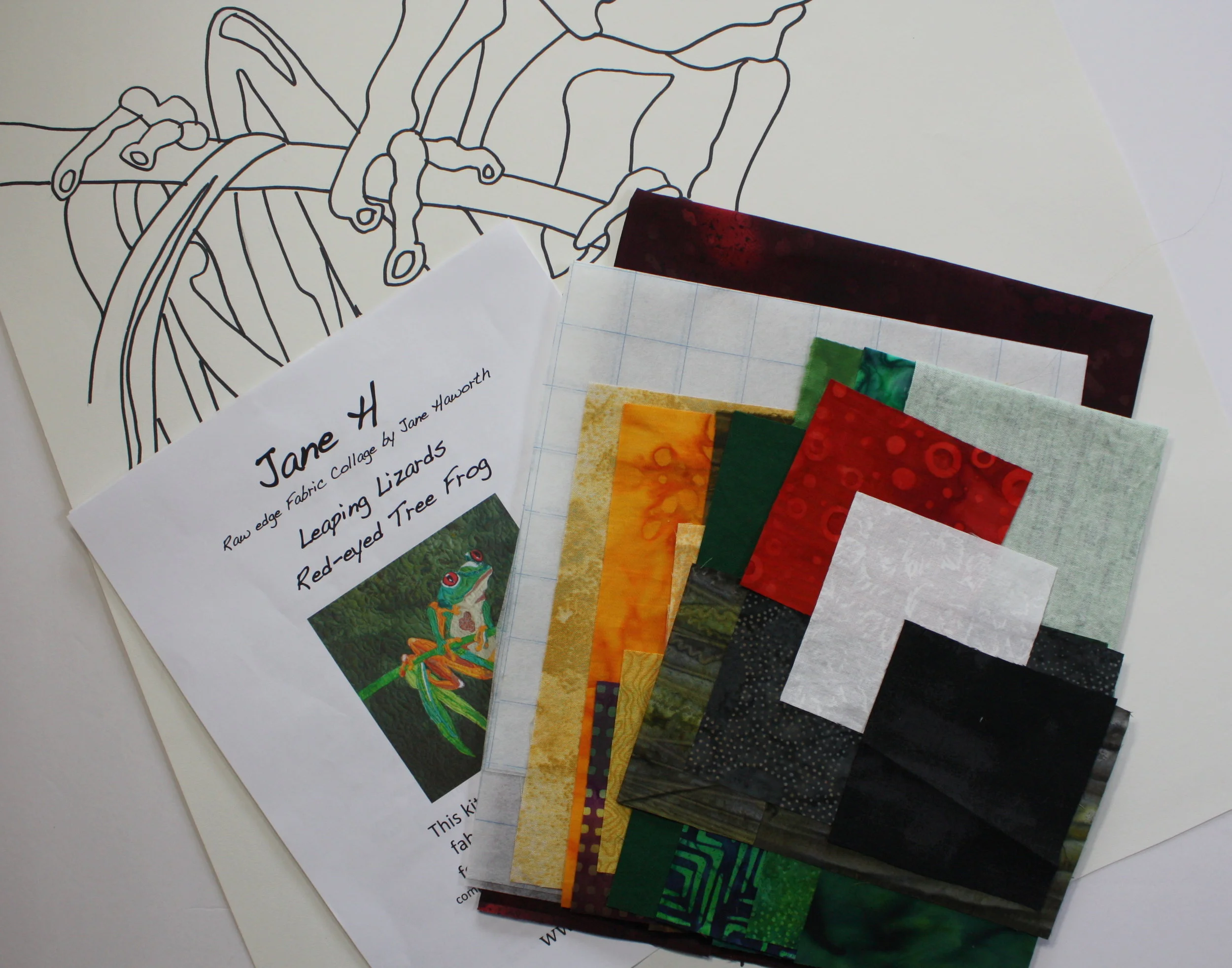 Tree frog fabric collage kit by janehaworth.com