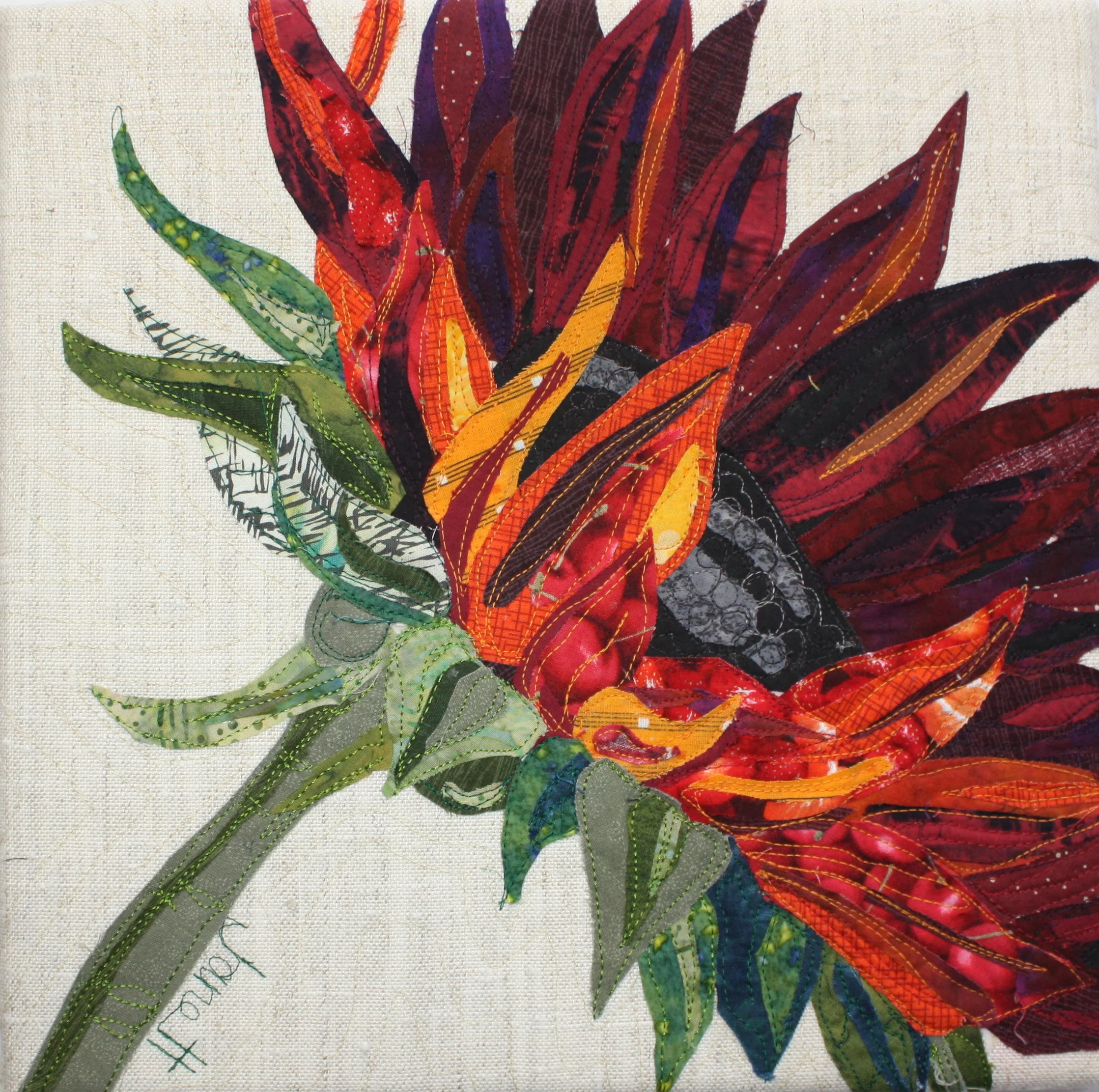 Red Sunflower quilt by janehaworth.com