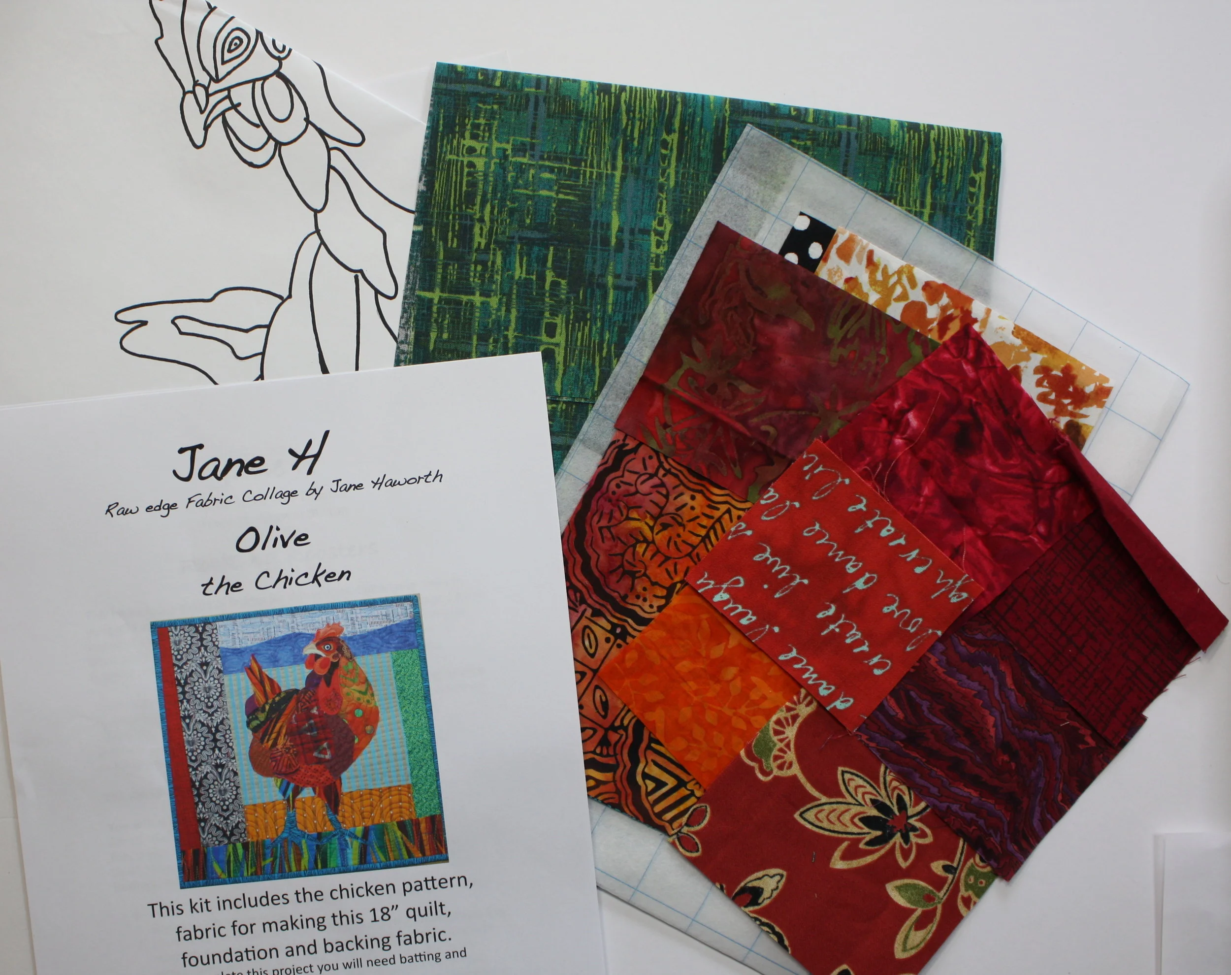 Olive fabric collage kit by janehaworth.com