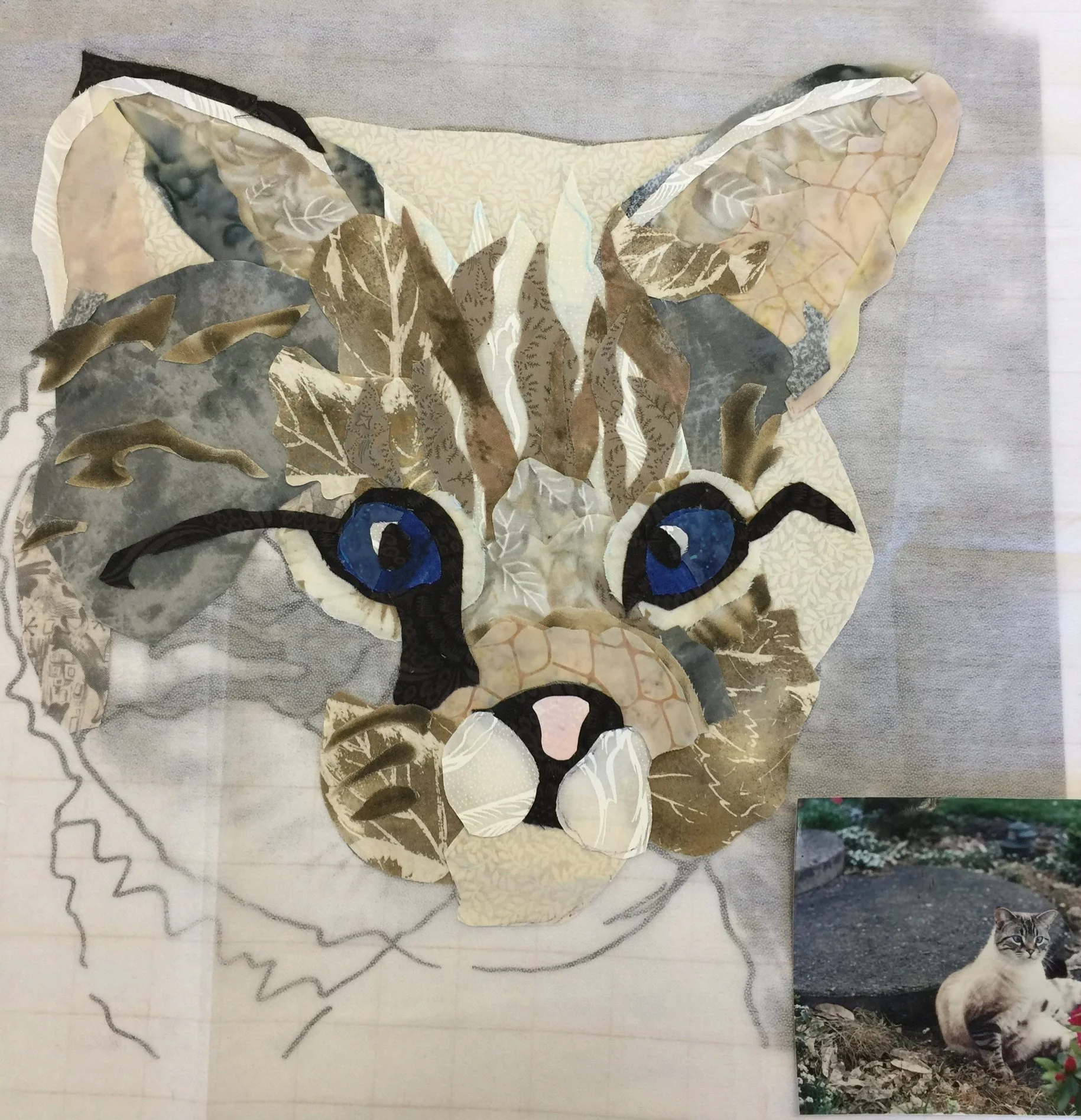 Student work in Progress. Original photo but pattern made from a cropped enlargement from that photo.