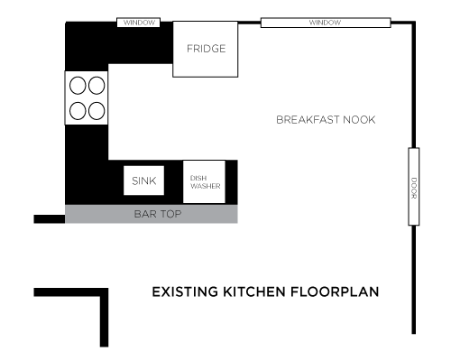 As you can see here, the breakfast nook has a similar footprint to the existing kitchen. 