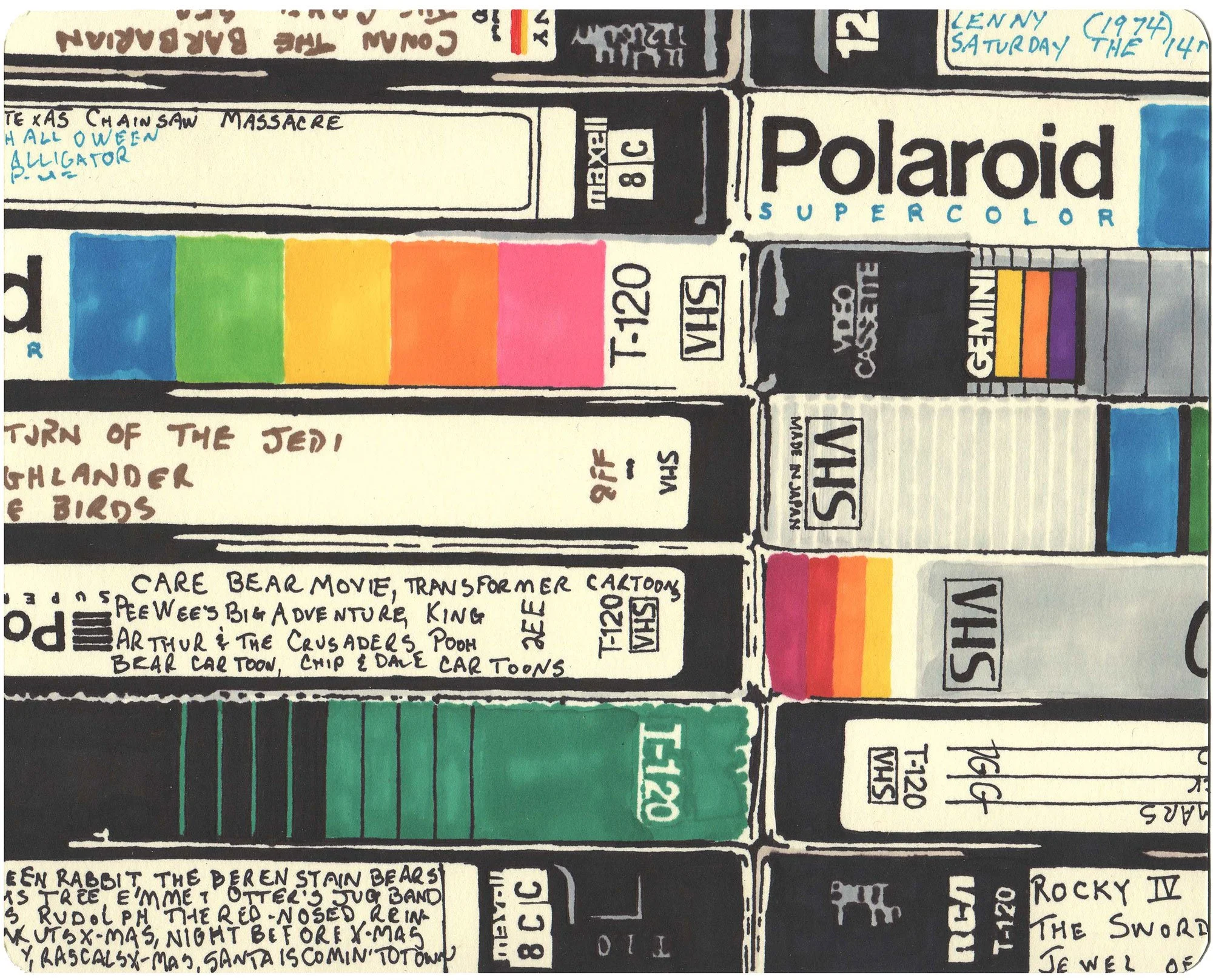  VHS  — permanent marker on paper, 8 x 10 inches, 2009