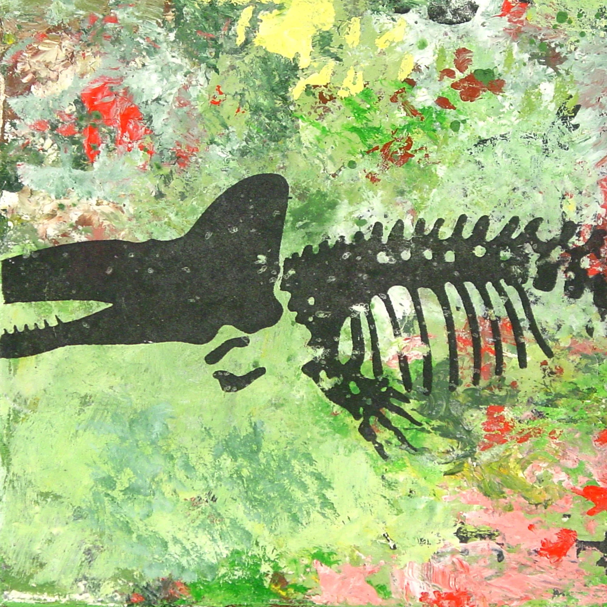  A Pattern of Separating Continents Dominated by Flowering Plants and Mammals  — acrylic, pigment transfer on canvas, 10 x 10 inches, 2003