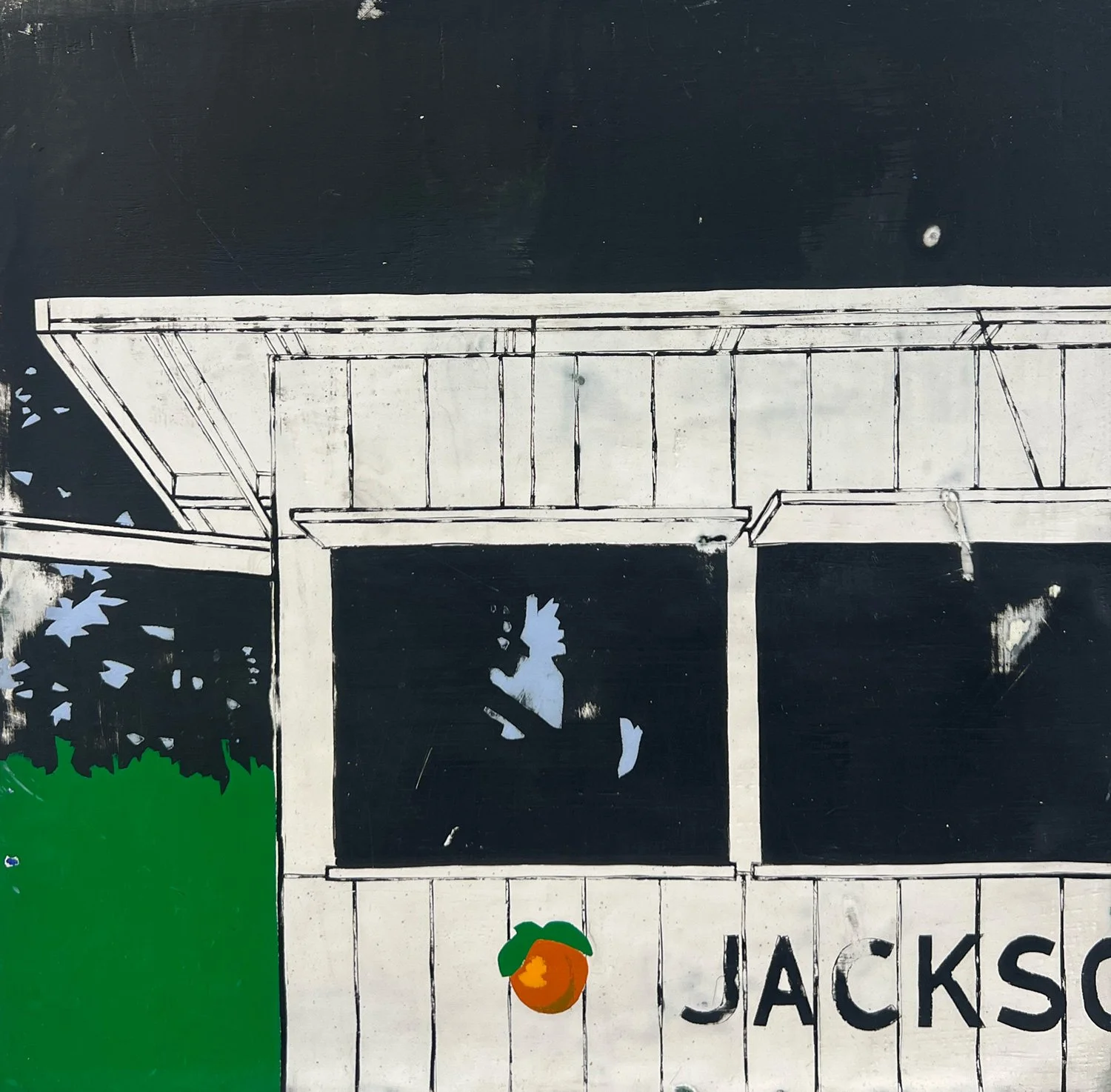  Jackson Peach Stand  — acrylic on canvas, 10 x 10 inches, 2006