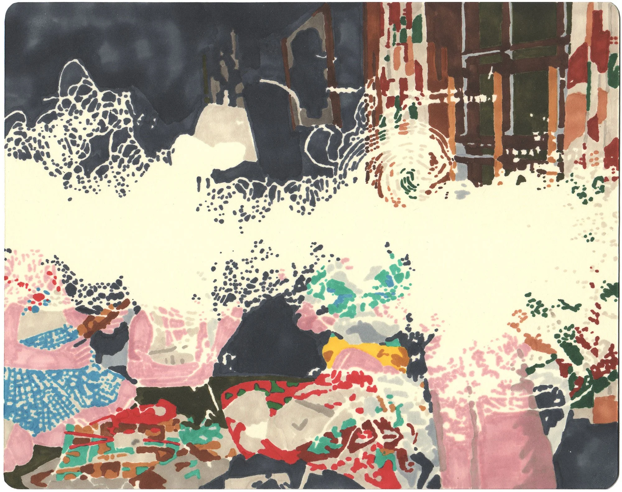  No One Knows What Colors or Patterns the Dinosaurs Were  — permanent marker on paper, 8 x 10 inches, 2009