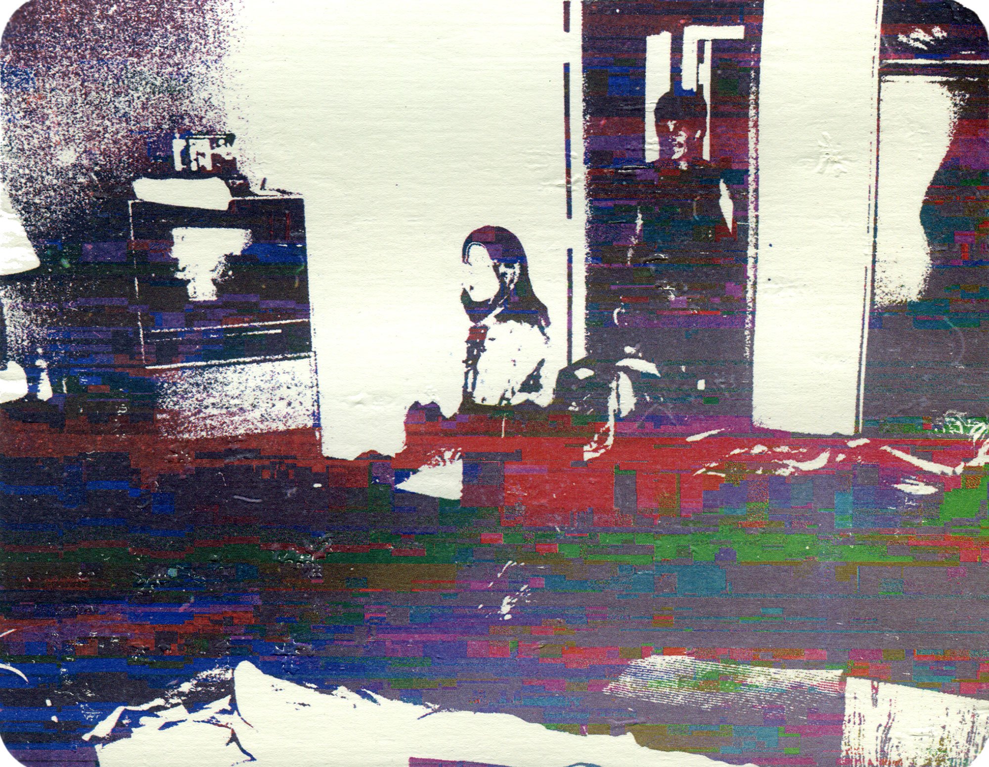  Ghosts in the TV  — pigment transfer on paper, 8 x 10 inches, 2025