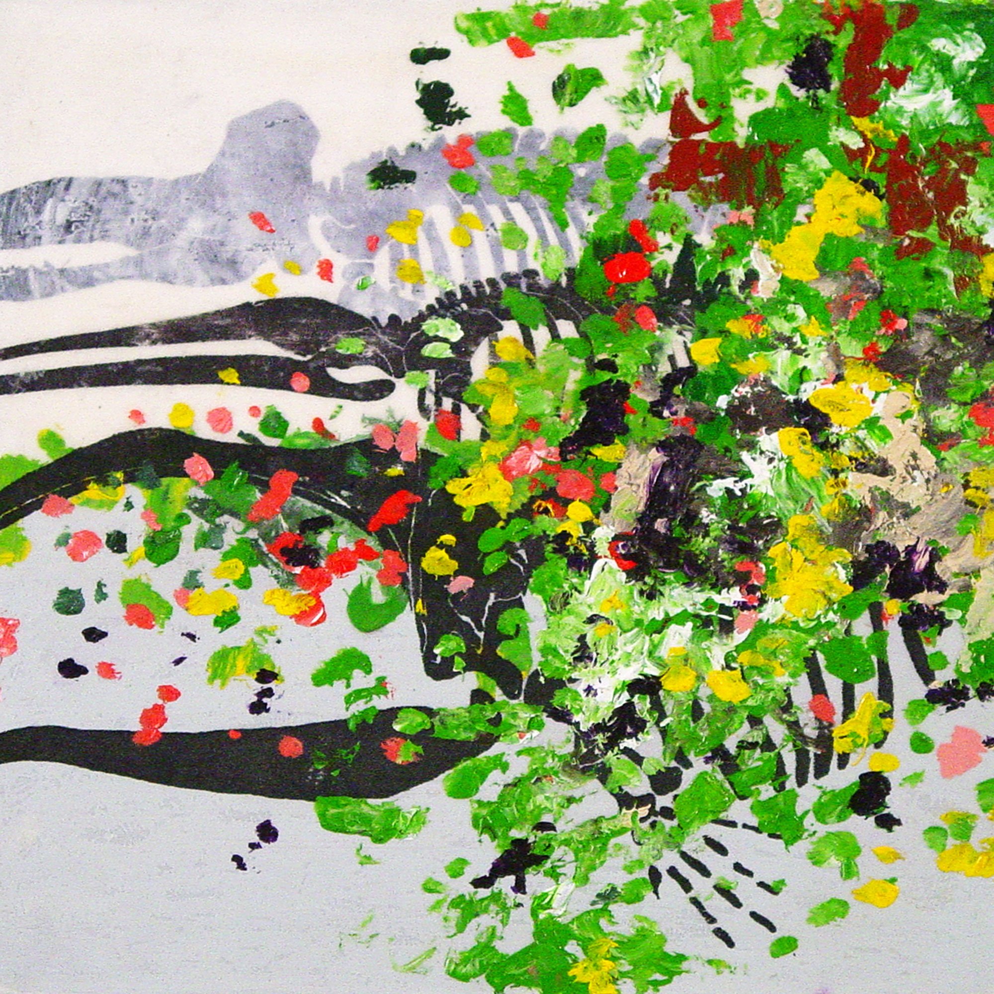  Great Sea Creatures & Punica Granatum  — acrylic, pigment transfer on canvas, 10 x 10 inches, 2004