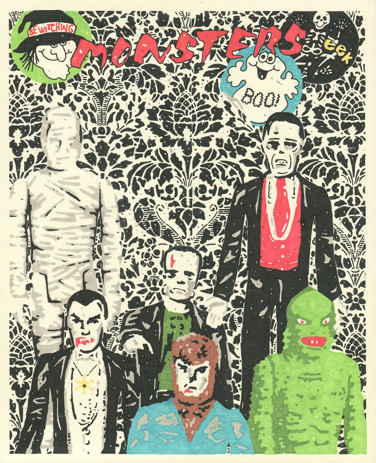  Monsters  — permanent marker on paper, 8 x 10 inches, 2021