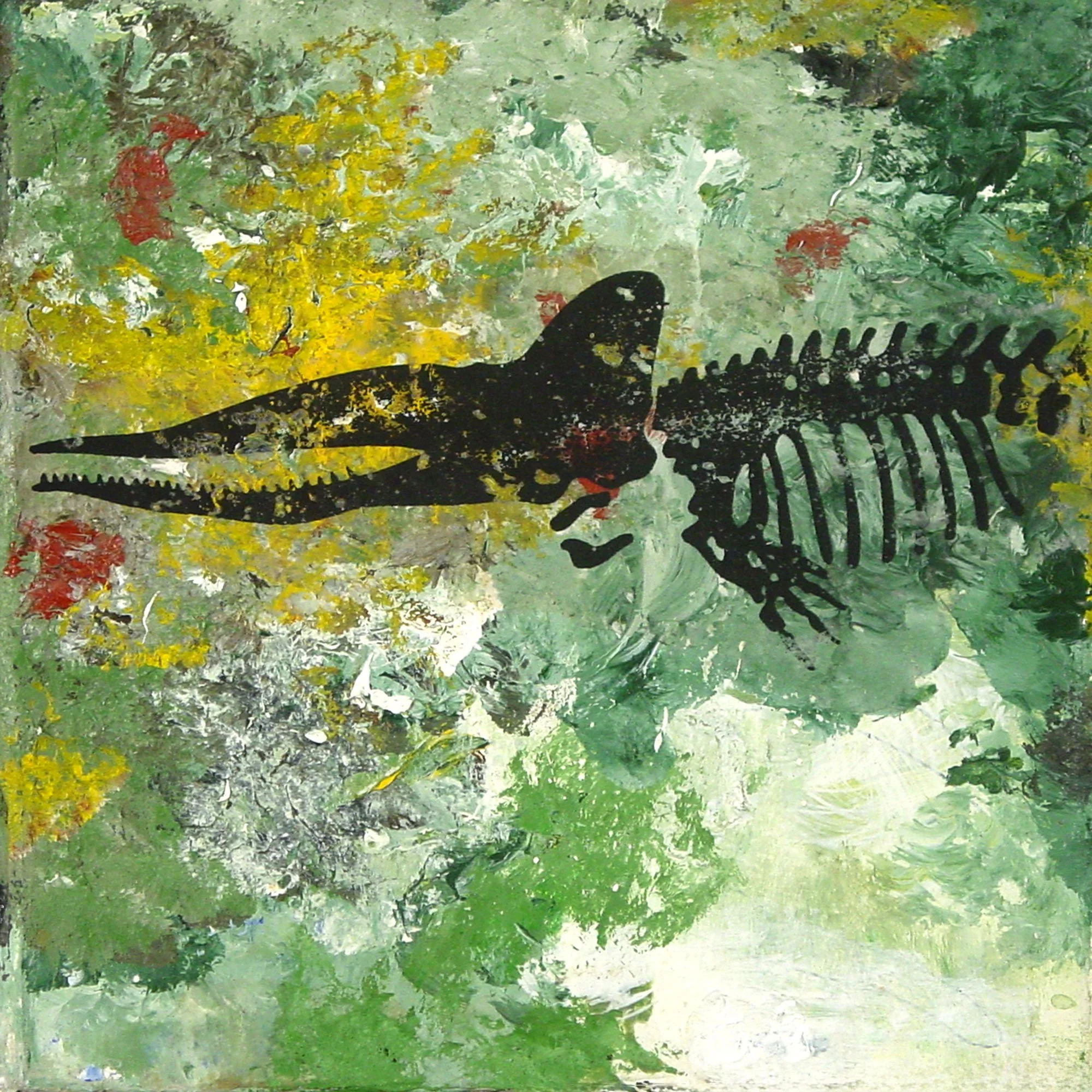  Mammals Have a Four-Chambered Heart with Complete Double Circulation  — acrylic, pigment transfer on canvas, 10 x 10 inches, 2003
