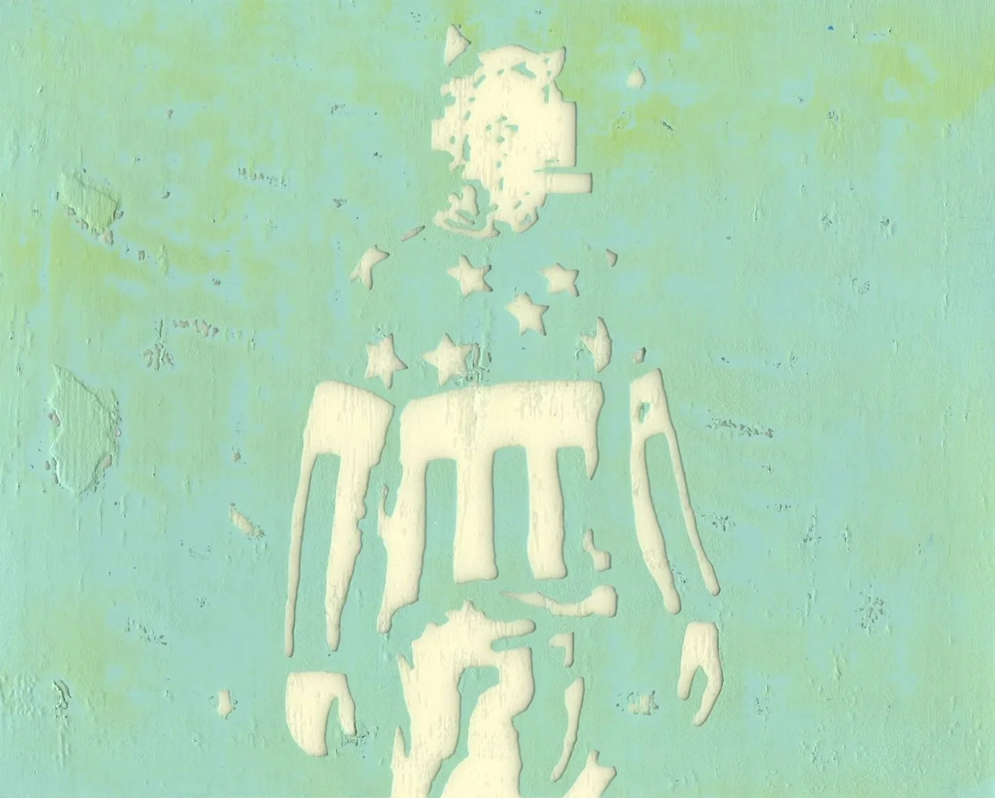 Hollis Brown Thornton painting of an erased child wearing a star-patterned shirt against a pale mint green textured background.