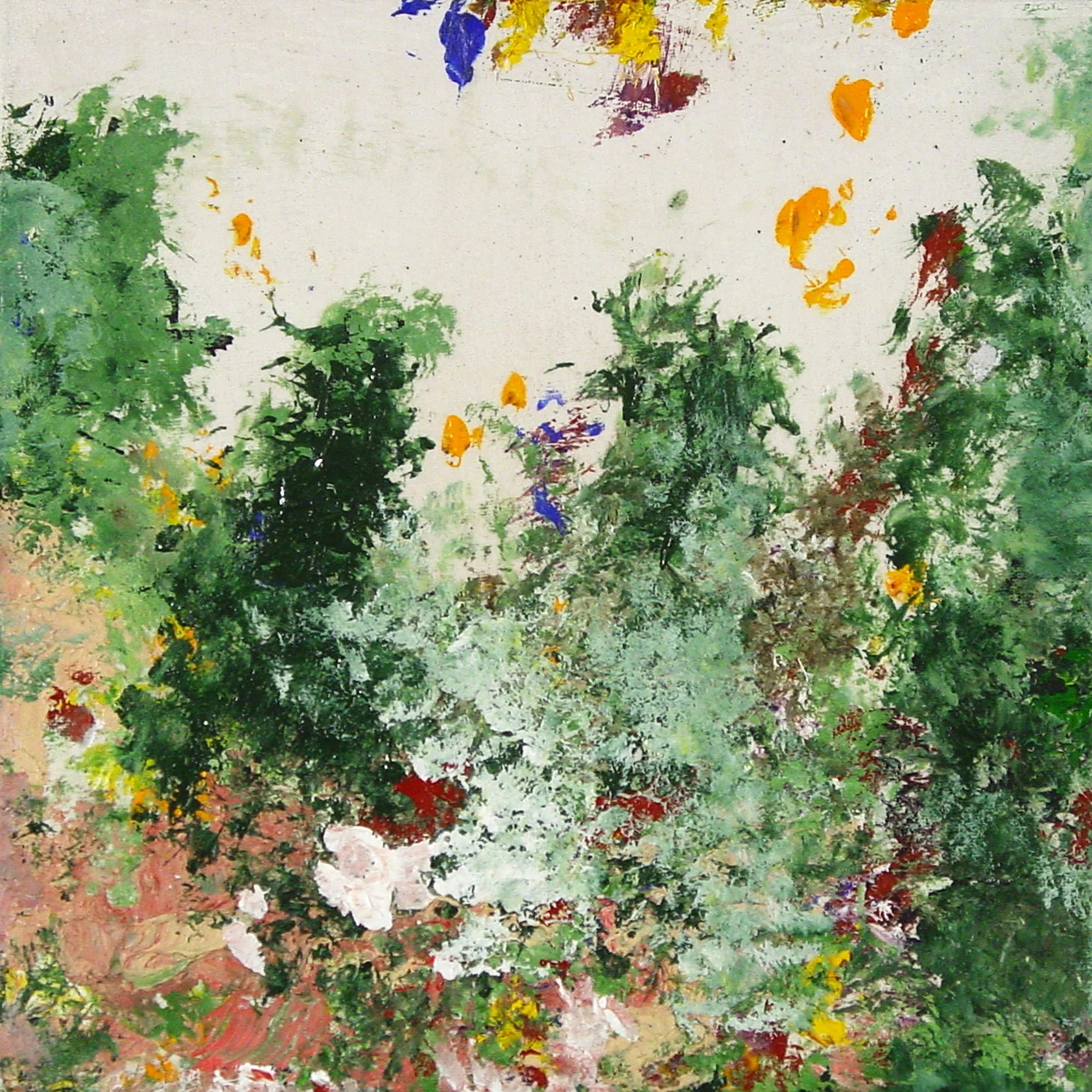  In Some Plants the Petals or the Guide Marks Change Color When the Flower Has Been Pollinated and the Ovules begin to Develop  — acrylic, pigment transfer on canvas, 10 x 10 inches, 2003
