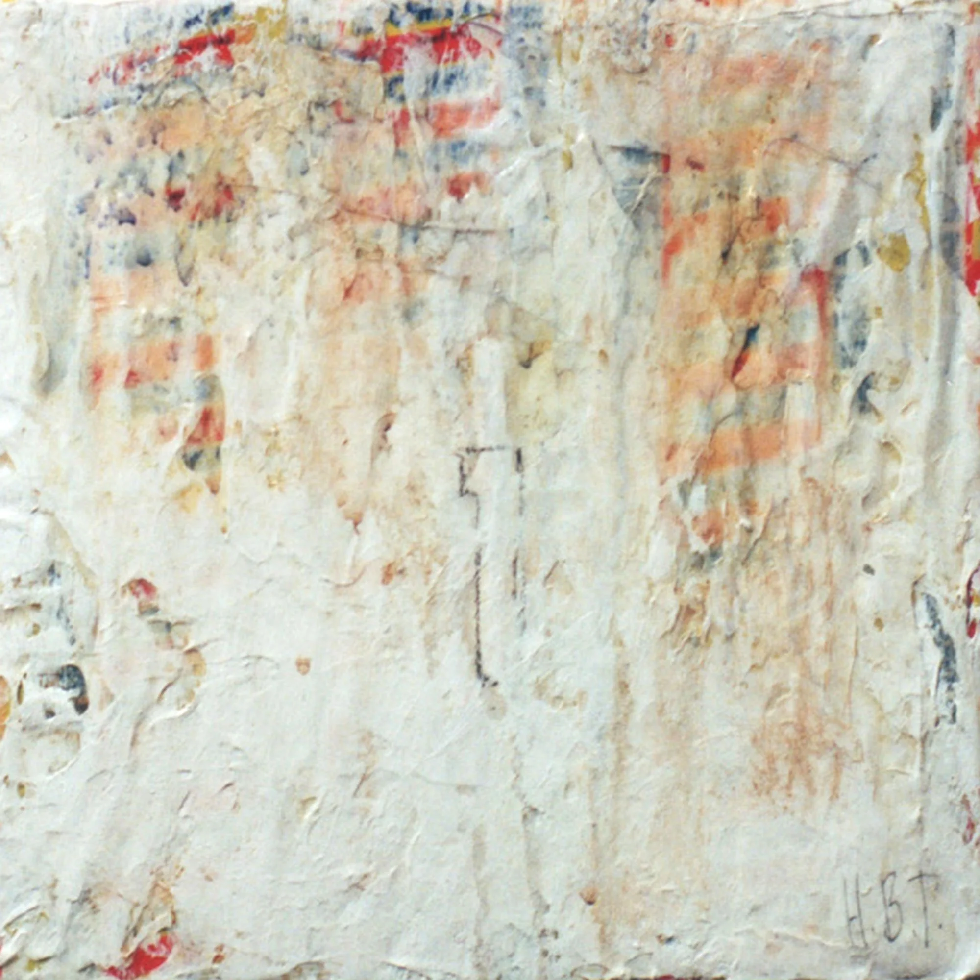  Self-Portrait #1  — acrylic,  Bit-O-Honey wrapper, graphite on canvas, 10 x 10 inches, 2000