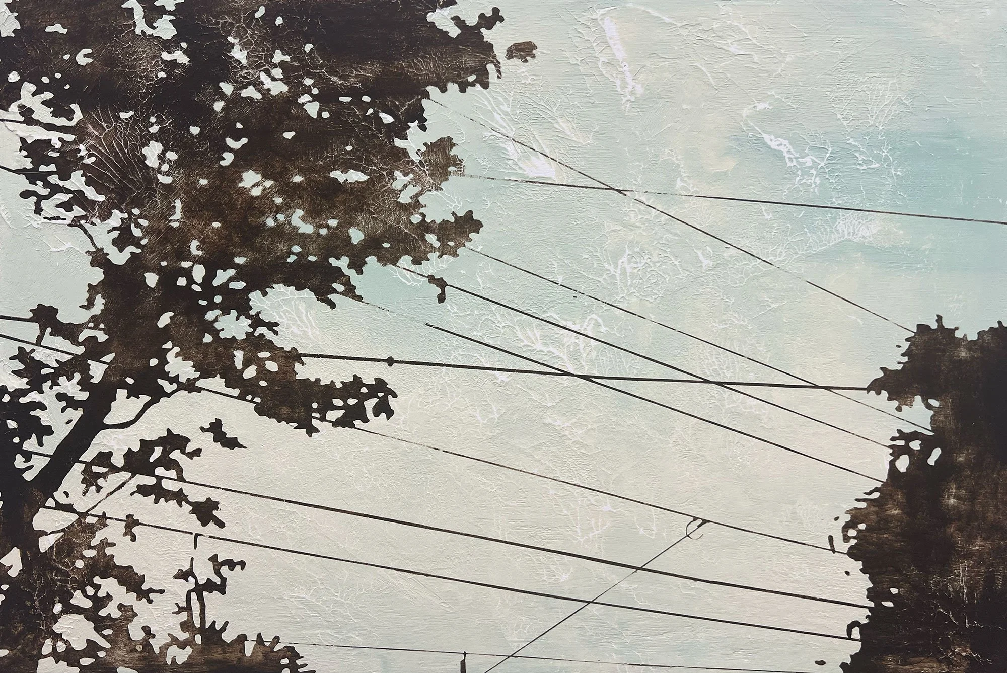  Sky Wires , acrylic on canvas, 10 x 15 inches, 2025