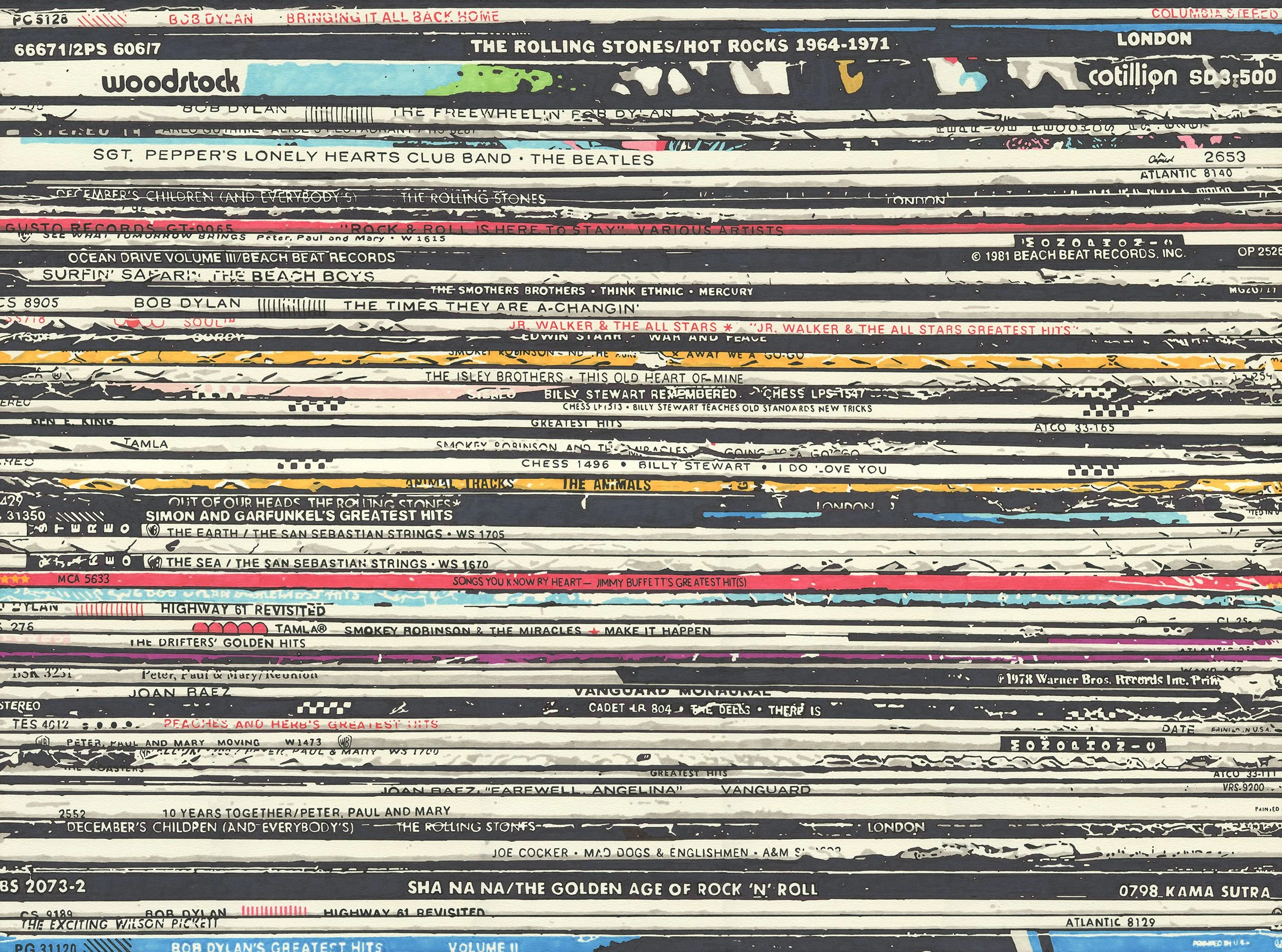 Mom and Dad's Record Collection  — permanent marker on paper, 23 x 30 inches, 2023