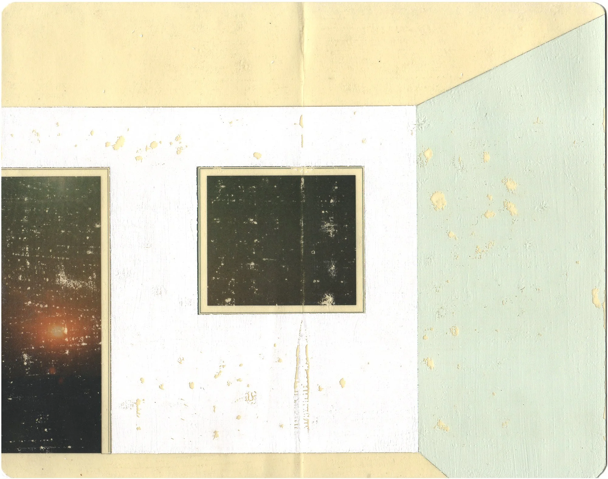 Hollis Brown Thornton painting of an empty interior with pale distressed walls, a dark doorway, and a framed black image centered on the wall.