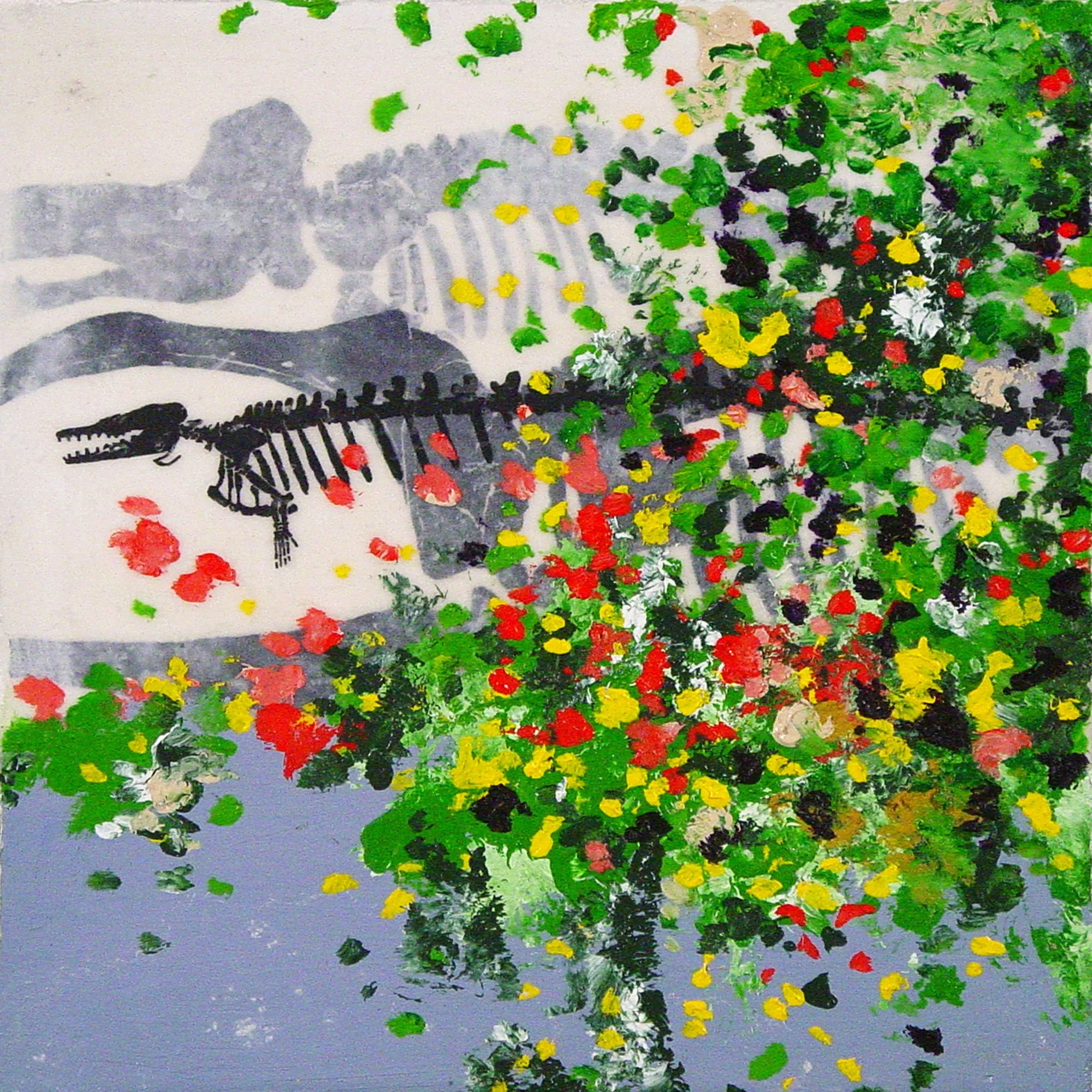  Great Sea Creatures & Punica Granatum  — acrylic, pigment transfer on canvas, 10 x 10 inches, 2004