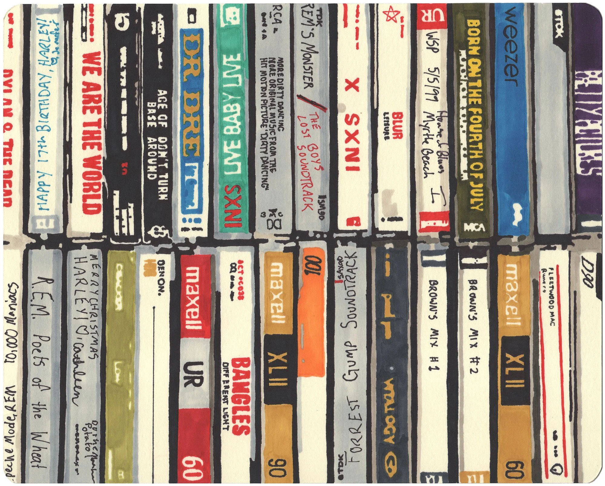  Cassettes  — permanent marker on paper, 8 x 10 inches, 2009