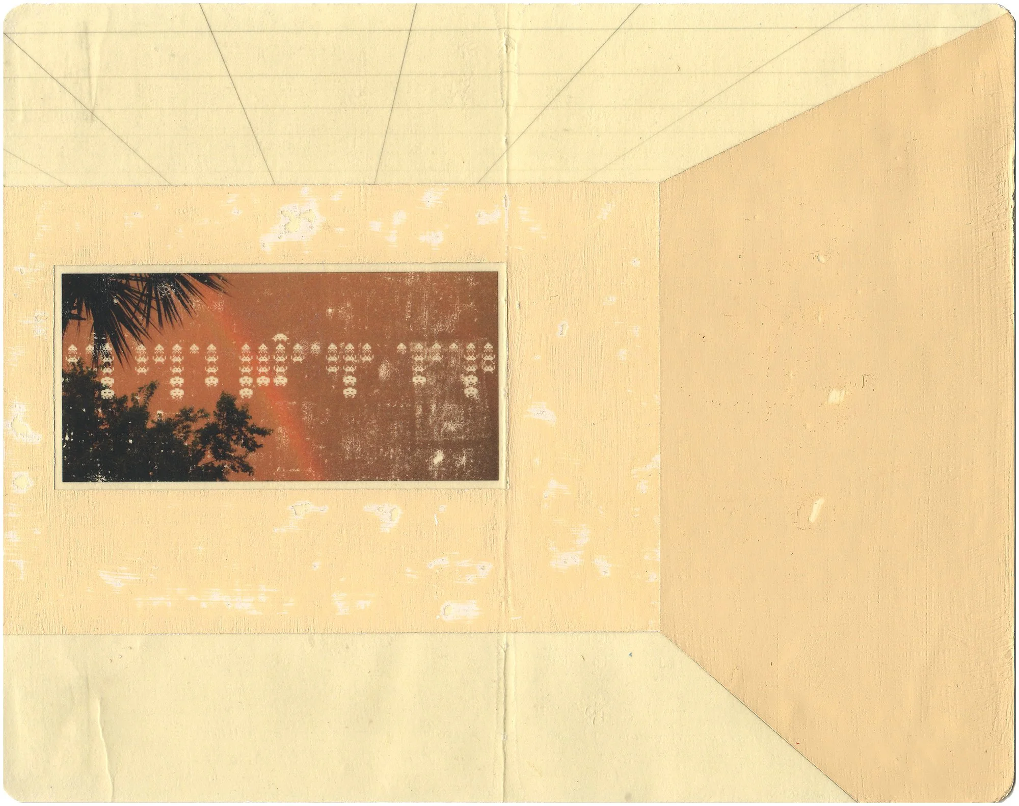 The Space Invaders are Ruining the Rainbow Sunset  — acrylic, pigment transfer on paper, 8 x 10 inches, 2008
