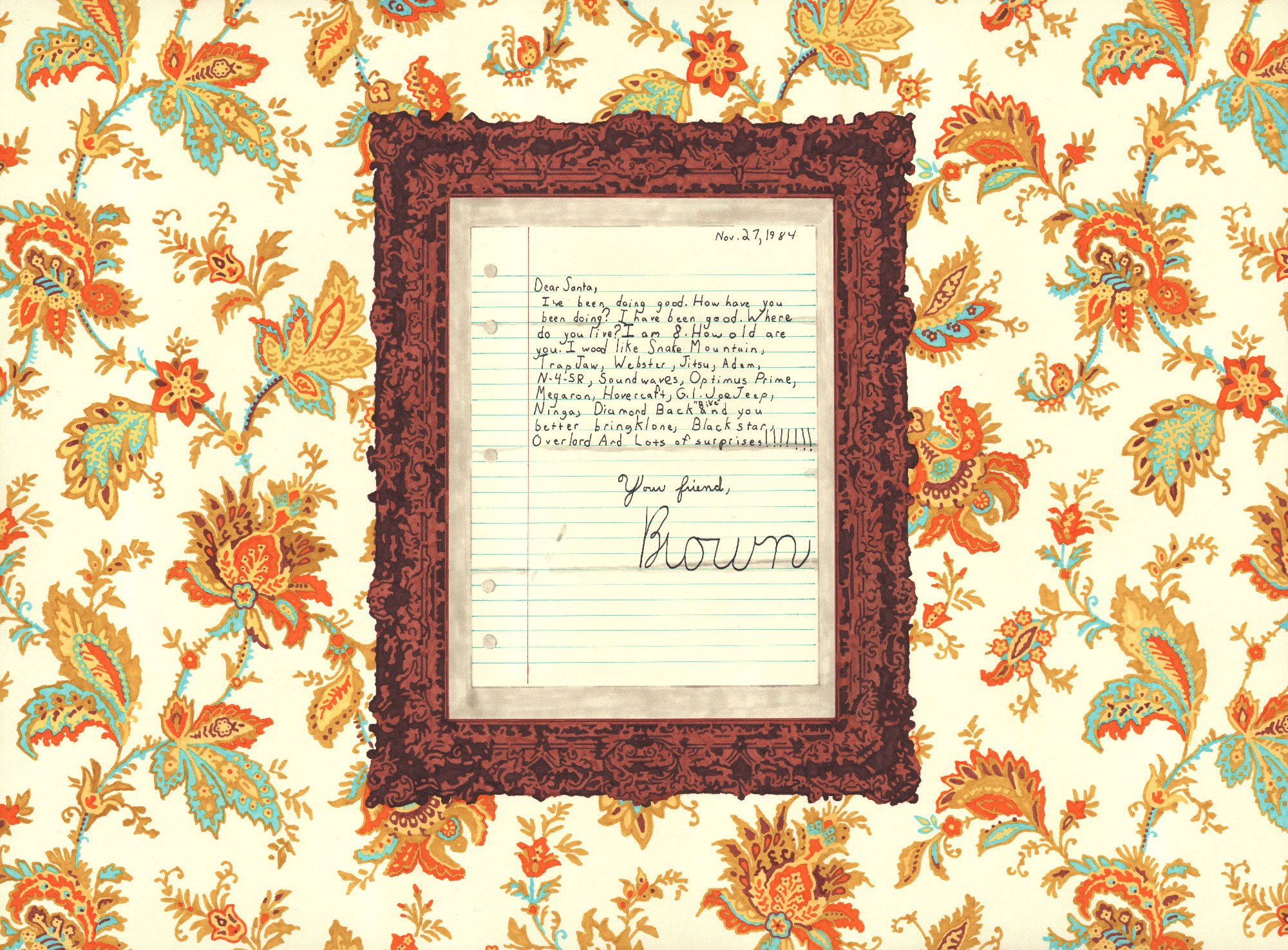  A Letter to Santa  — permanent marker on paper, 23 x 30 inches, 2014