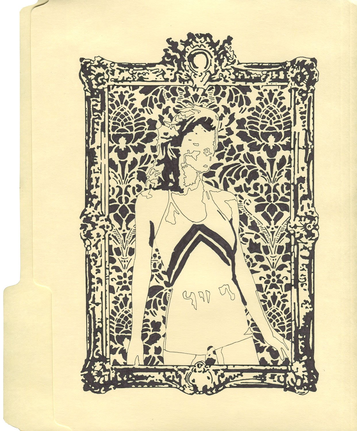  Alligator Dancing Girl  — permanent marker on archival folder, 11 1/2 x 9 1/2  inches, 2019