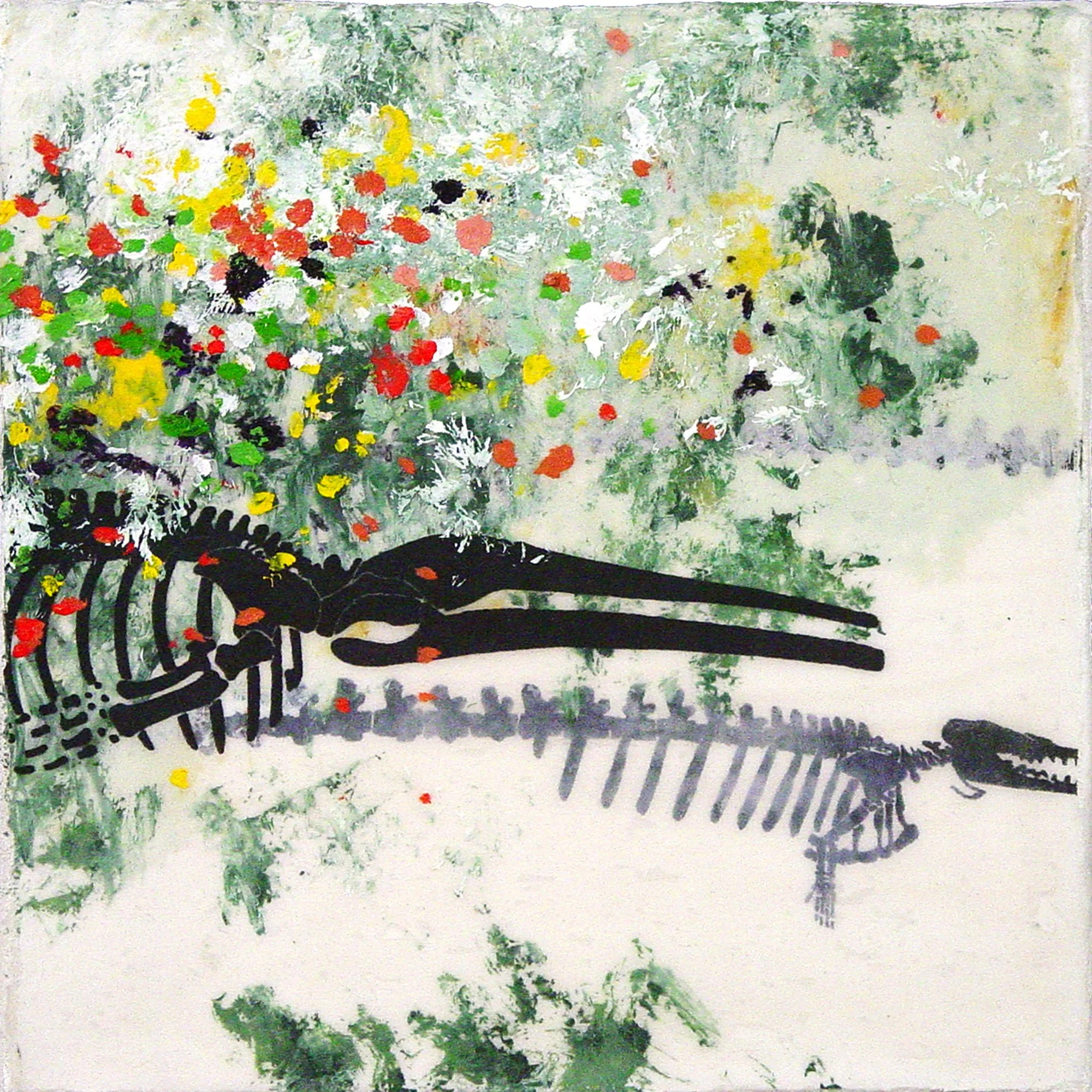 Great Sea Creatures & Punica Granatum  — acrylic, pigment transfer on canvas, 10 x 10 inches, 2004