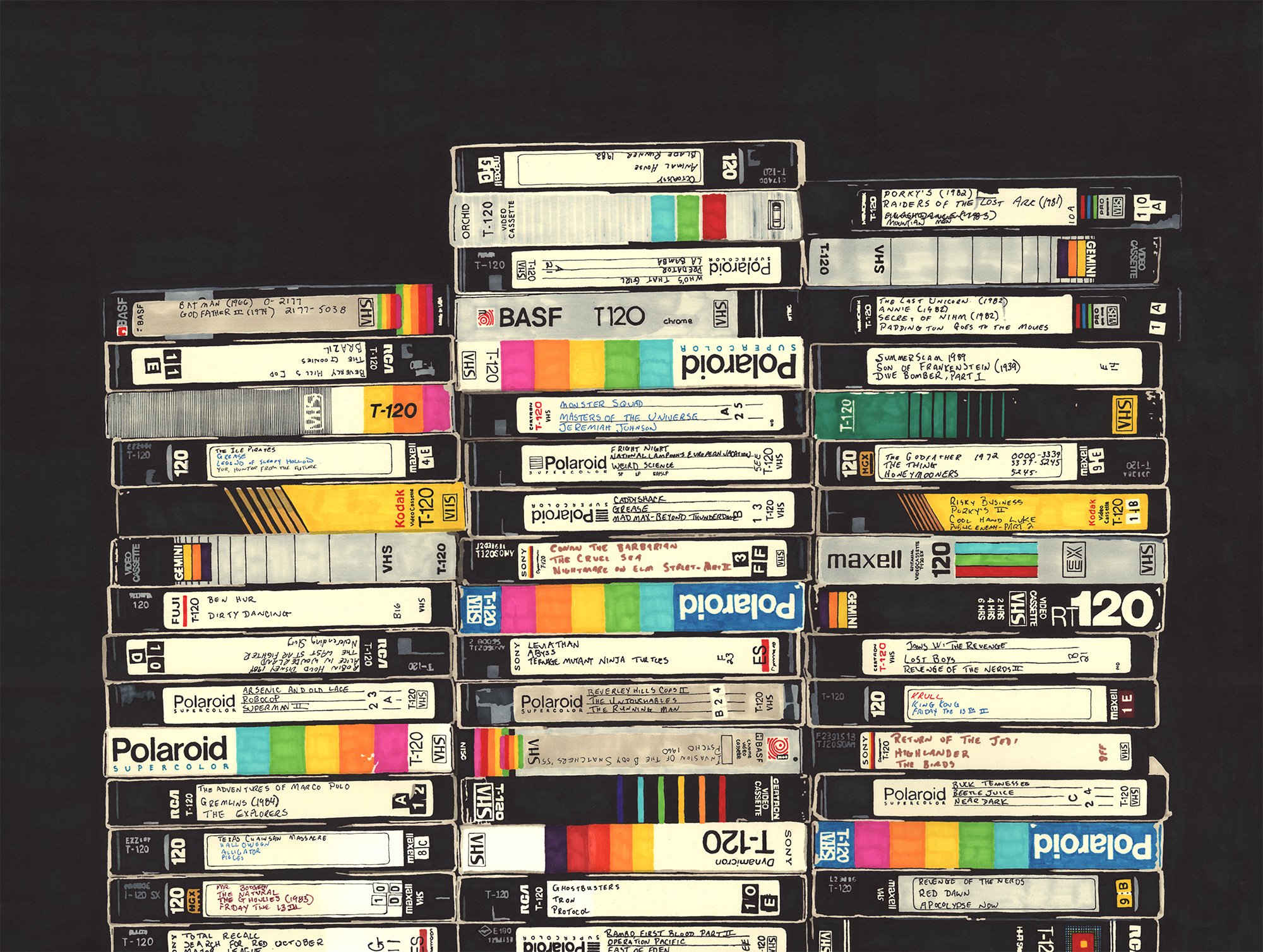  VHS  — permanent marker on paper, 23 x 30 inches, 2010