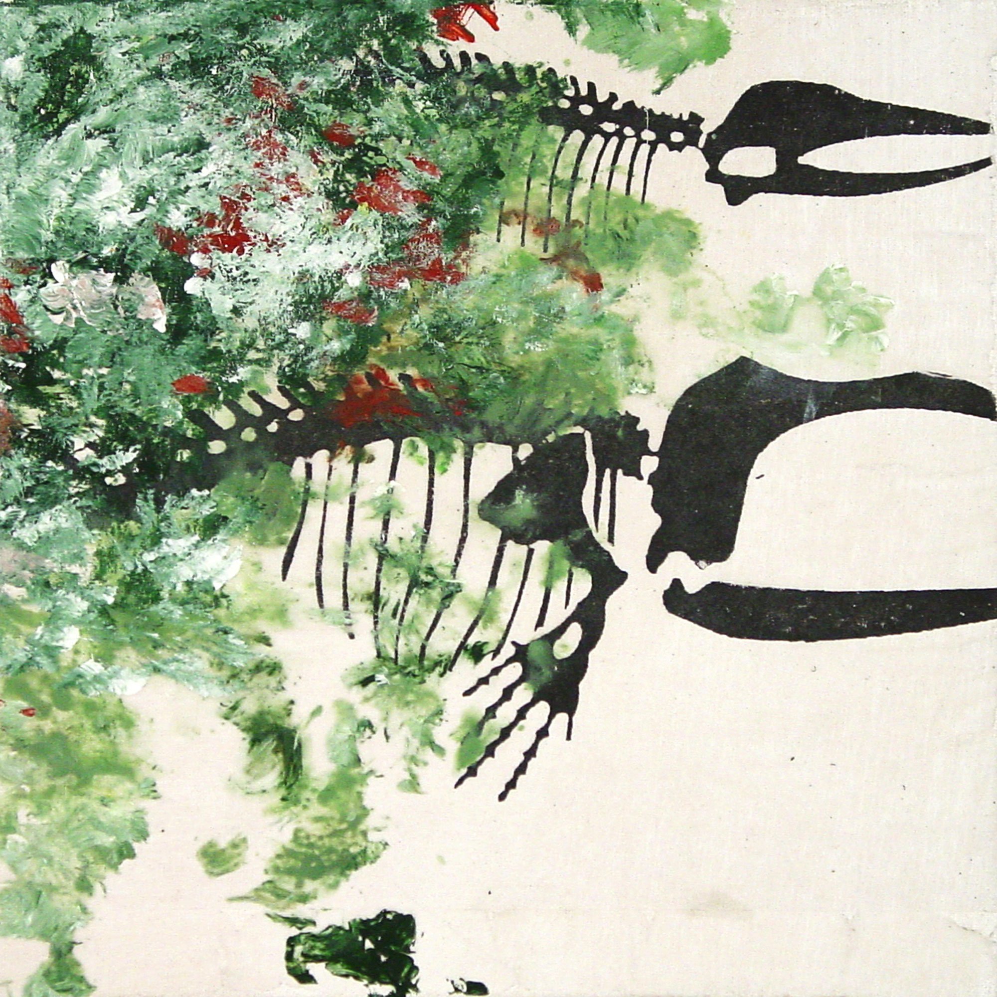  The Presence of Gill Slits Reveal the Marine Ancestry of the Chordates  — acrylic, pigment transfer on canvas, 10 x 10 inches, 2003