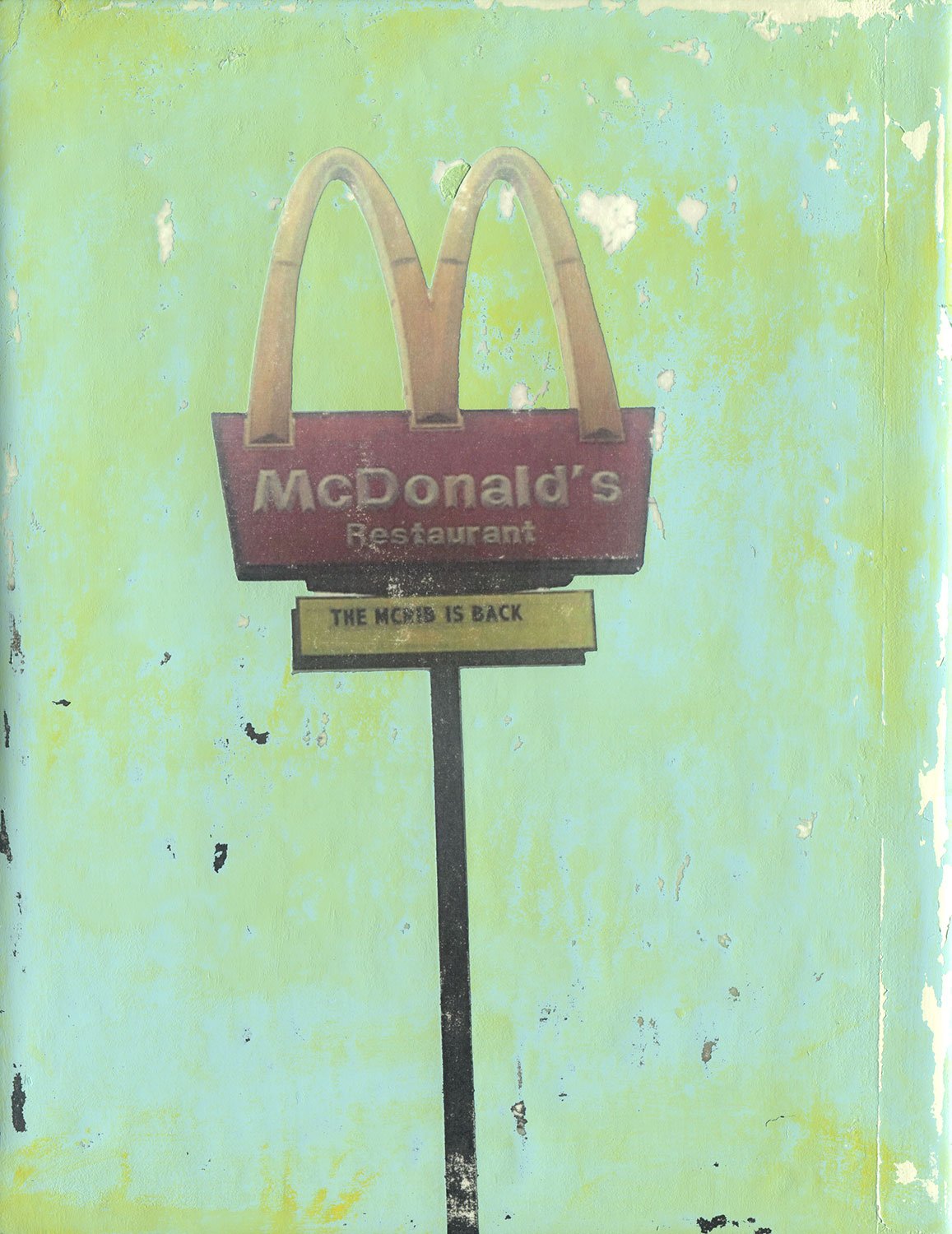  The McRib Is Back  — acrylic, pigment transfer on canvas, 13 x 10 inches, 2019